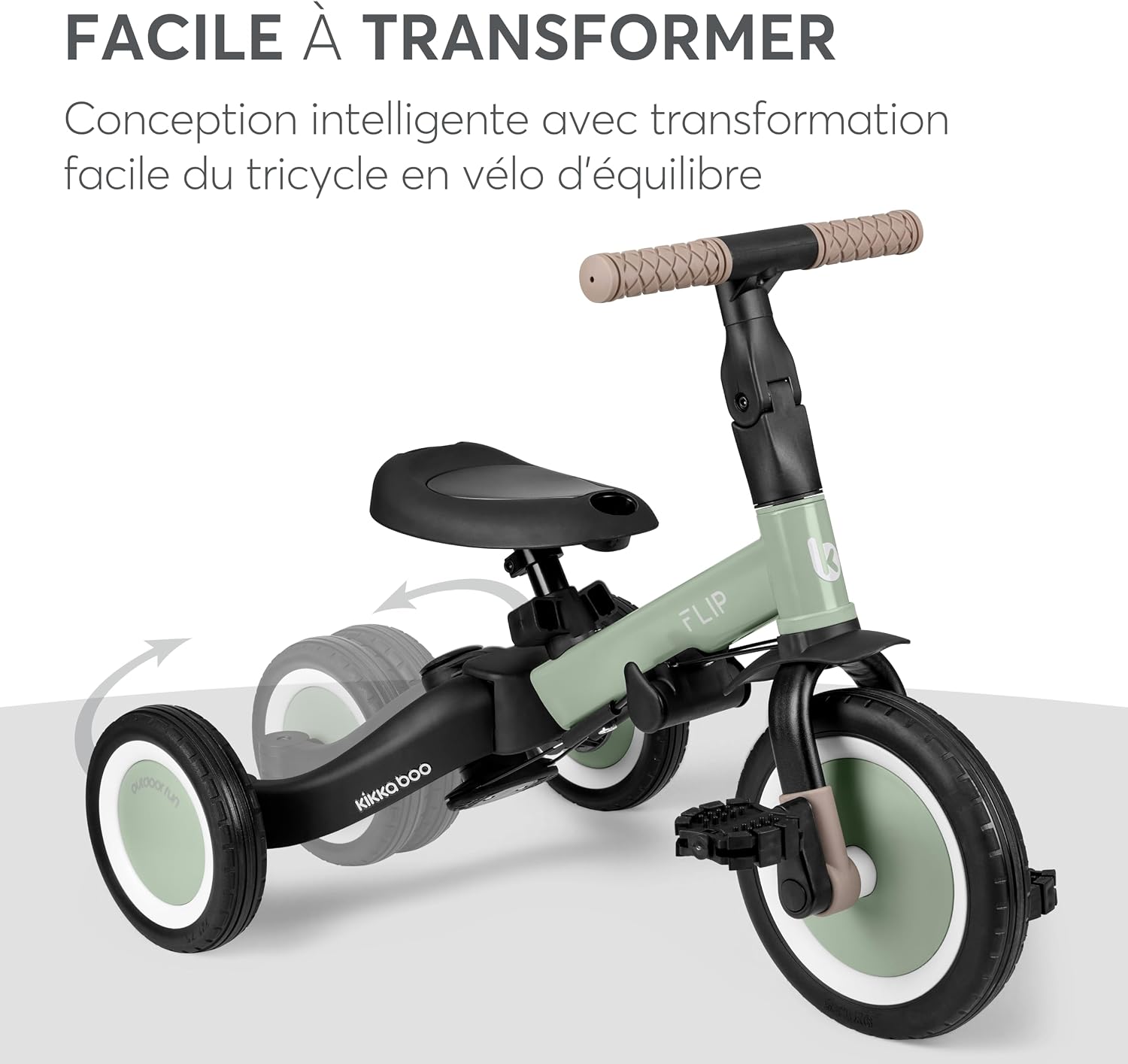 Detalle de KikkaBoo Tricycle Bébé Évolutif 5 en 1 Flip - Vélo enfant 1 à 5 ans, Vert Militaire