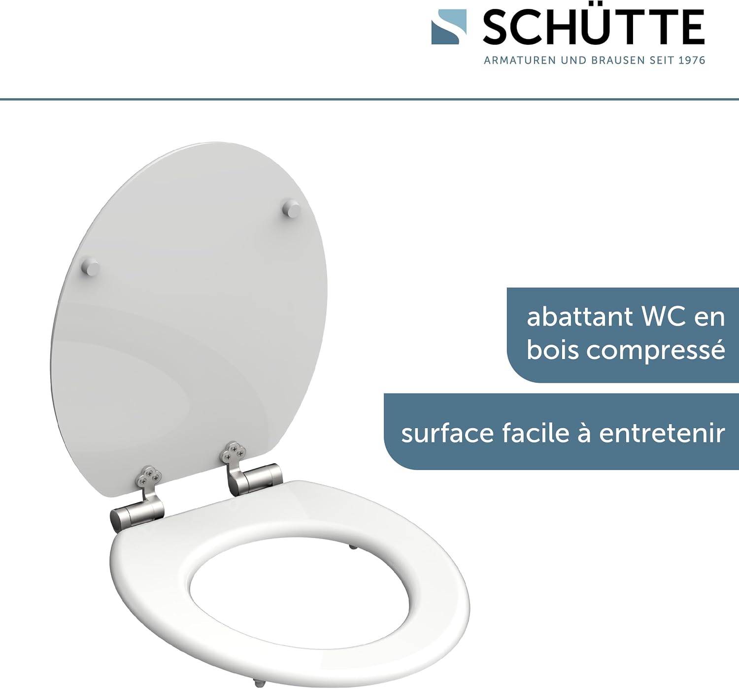 Detalle de SCHÜTTE Abattant WC avec frein de chute – bois compressé, résistance jusqu’à 150 kg, blanc