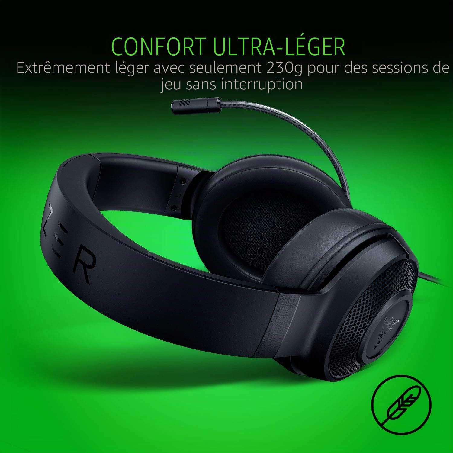 Detalle de Razer Kraken X Lite : Casque de jeu filaire ultra-léger pour PC et consoles