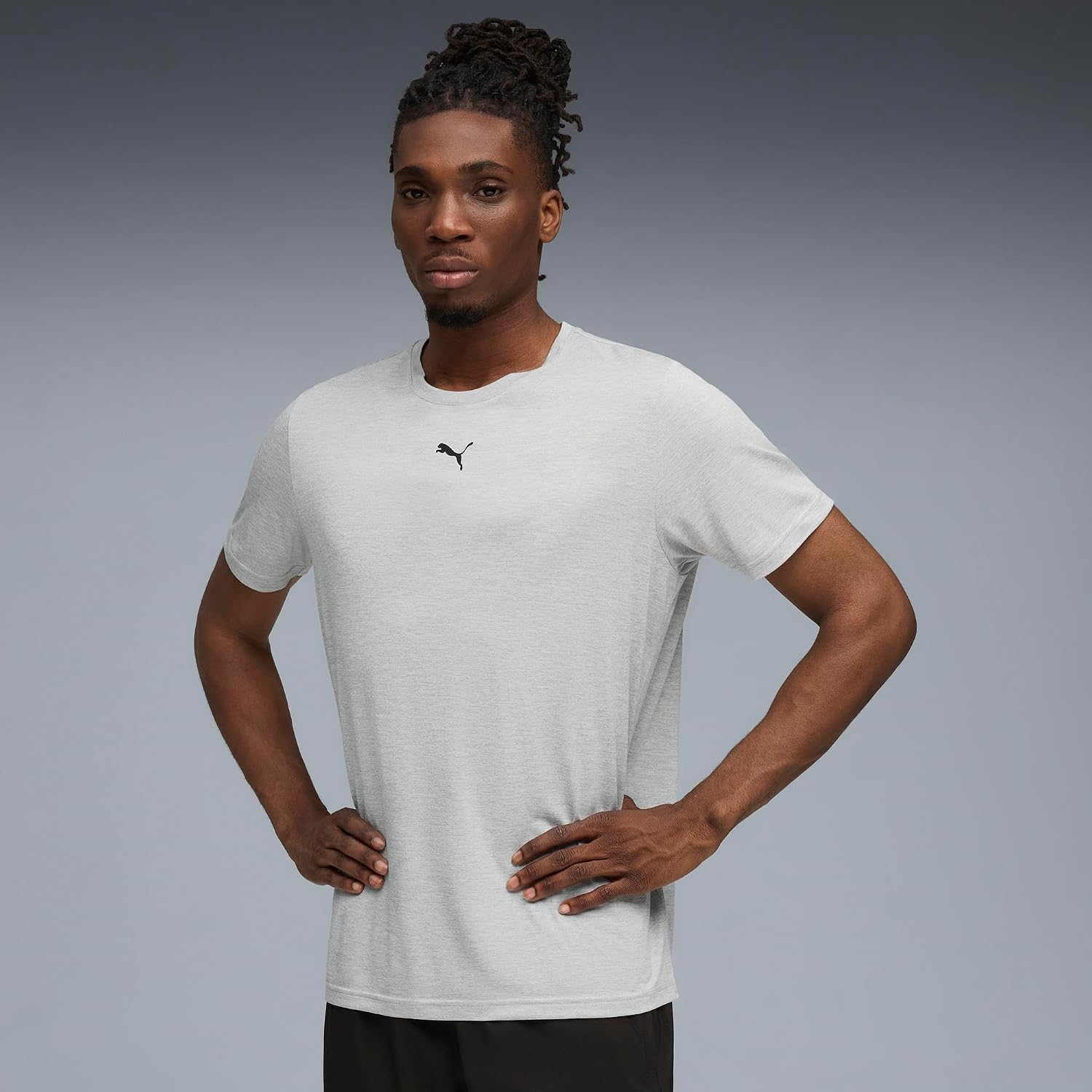 Detalle de T-shirt mixte PUMA M Tad Essentials Heather Cat Tee (CF Small Cat) à col rond
