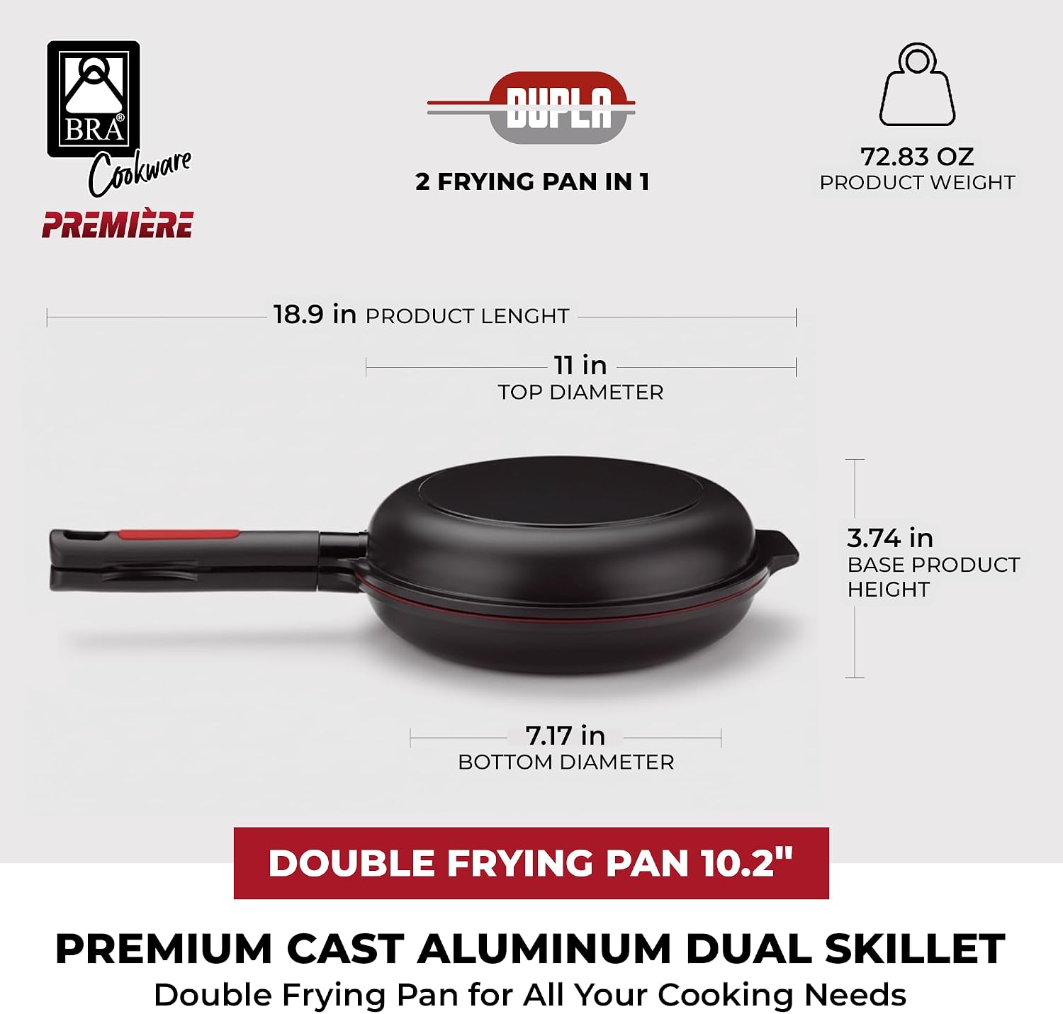Detalle de BRA Dupla Premiere | Poêle Double à Omelette 26 cm – Noir