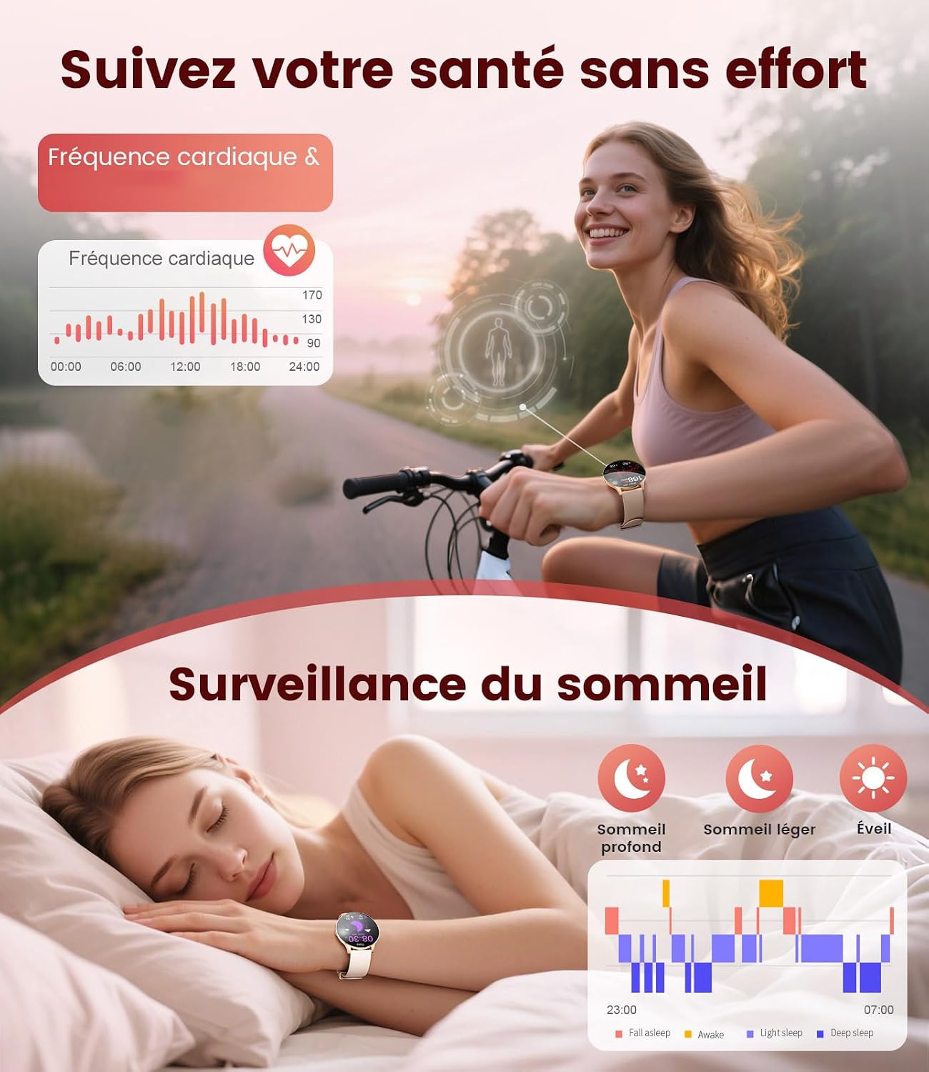 Detalle 2 de LIGE Montre Connectée Femme 1,43" AMOLED doré