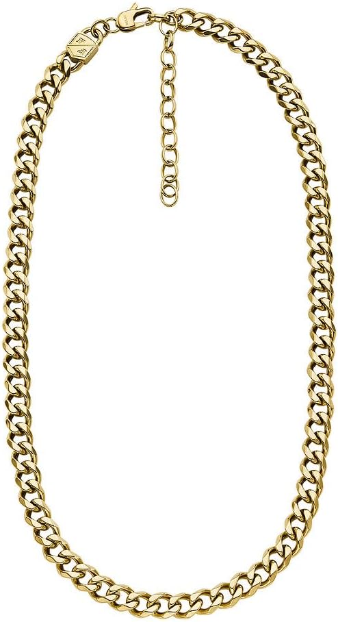 Detalle de Fossil Collier en acier inoxydable doré avec fermoir à mosqueton – modèle masculin