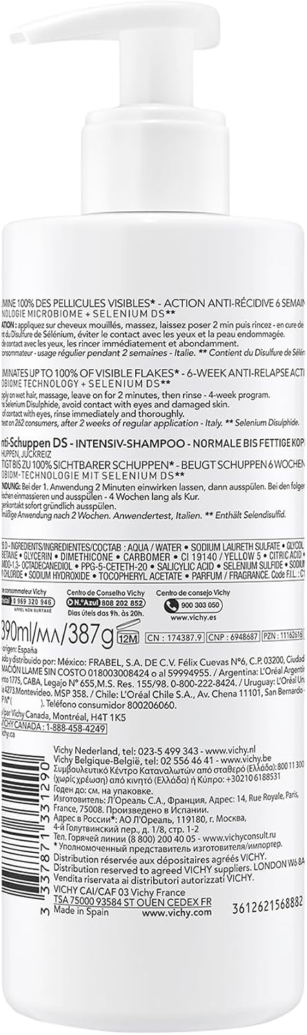 Detalle 2 de VICHY DERCOS Shampooing Anti-Pelliculaire DS – Cheveux Normaux à Gras, Microbiome et Sélénium DS