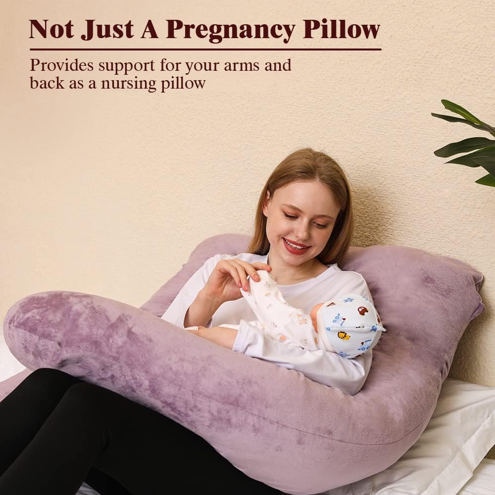 Detalle de Chilling Home Coussin de grossesse et d’allaitement en forme de U en velours amovible, Violet