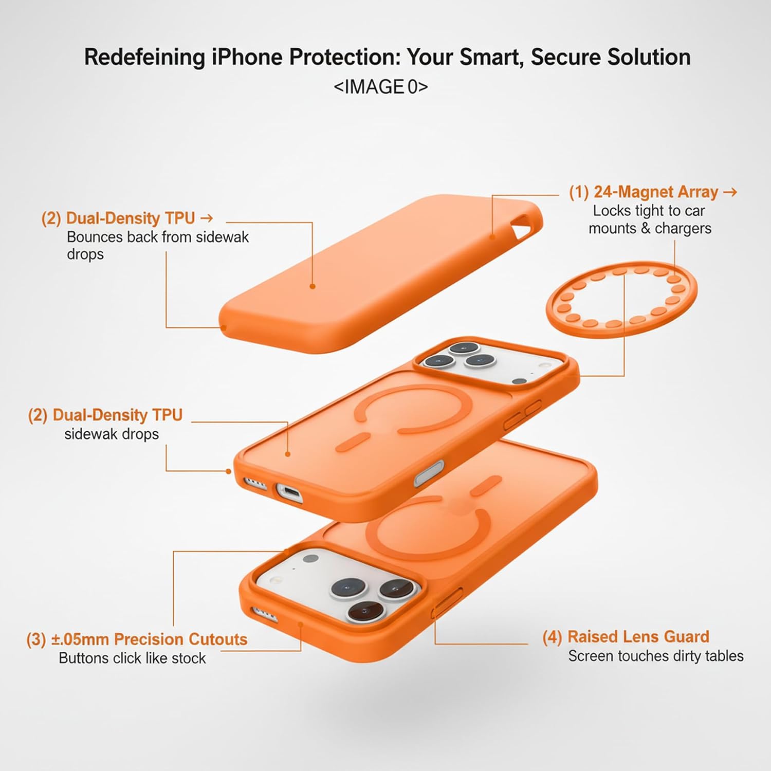 Detalle 2 de Seaflar coque pour iPhone 17 Pro compatible MagSafe, orange translucide