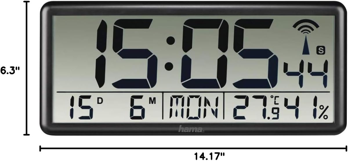 Detalle 2 de Hama Horloge murale numérique Jumbo radio-pilotée DCF noir (XL heure-date-température, affichage à poser ou suspendre)