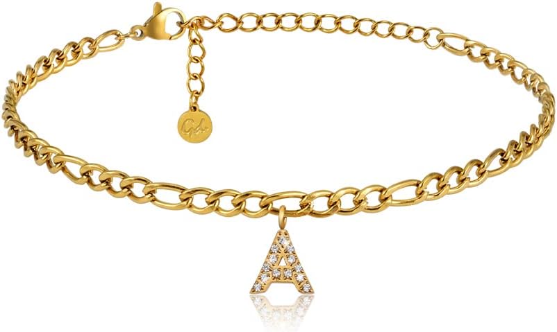 Thumbnail 6 de GD GOOD.designs EST. 2015 Bracelet de cheville doré 18K avec lettres — chaîne réglable 22–27 cm, acier inoxydable