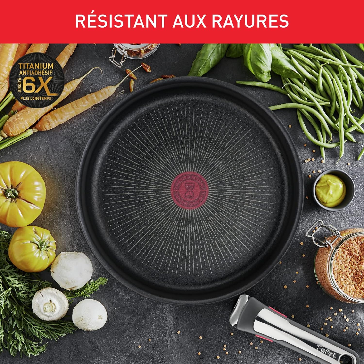 Detalle 2 de Tefal Ingenio Unlimited: Lot de 2 poêles 22/26 cm avec poignée amovible, induction, réacteur antiadhésif et empilable
