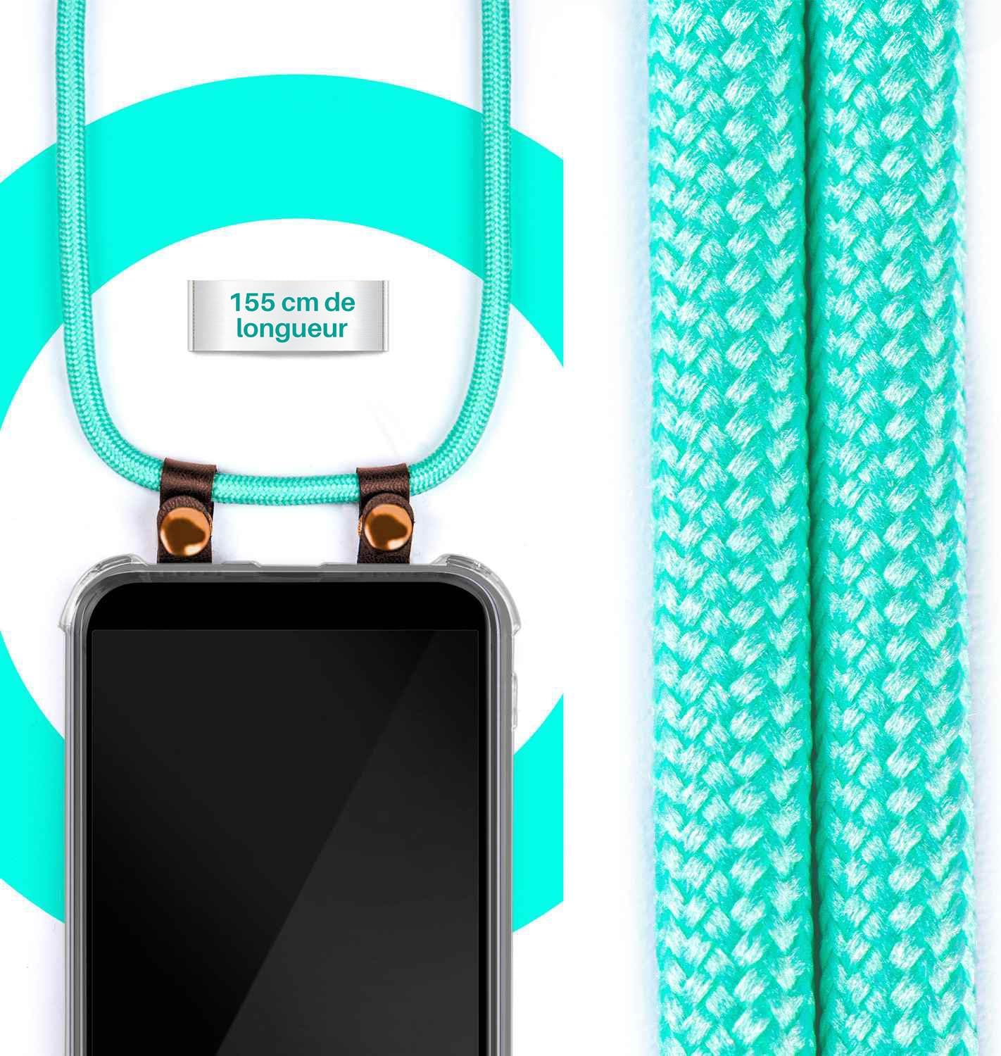Detalle de moex Étui à chaîne turquoise pour Nothing Phone 1 — coque silicone transparente avec cordon réglable
