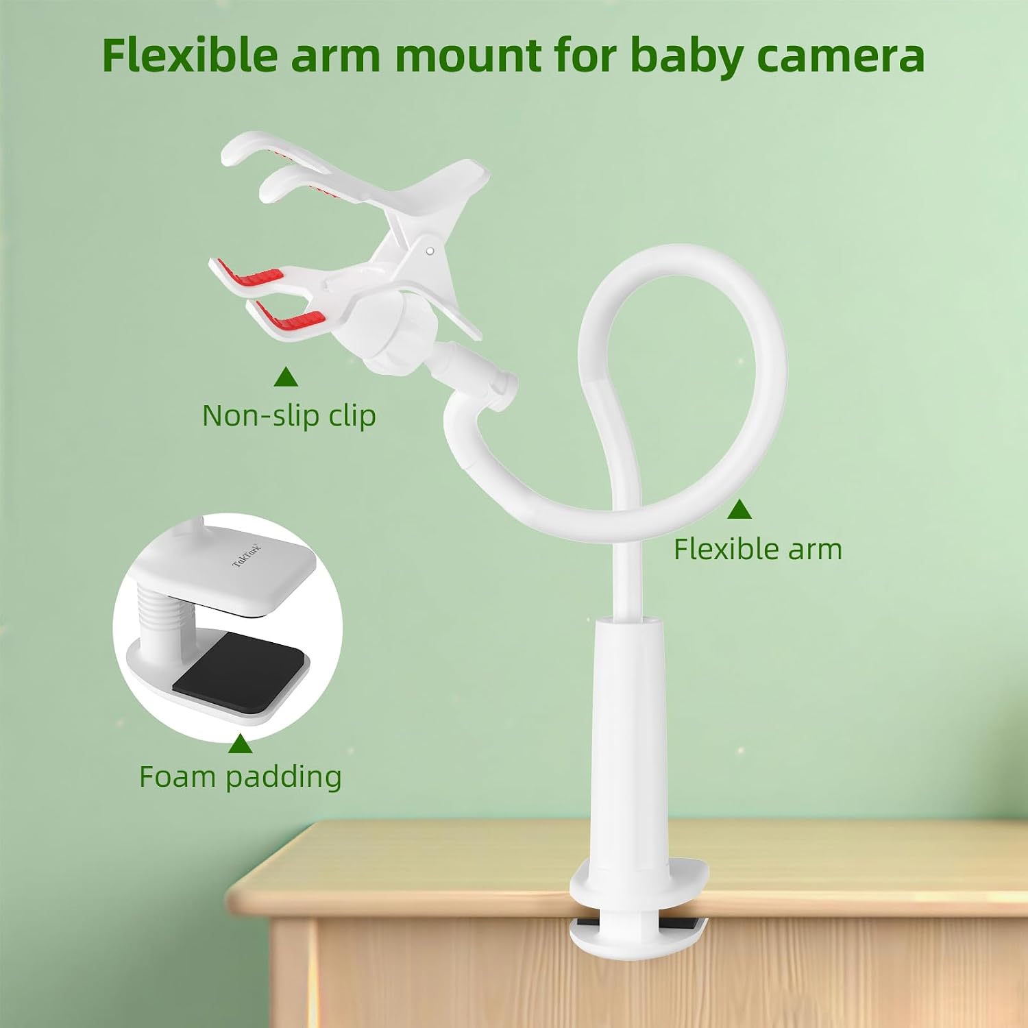 Detalle de TakTark Support universel pour babyphone : support flexible avec pinçe et adaptateur 1/4