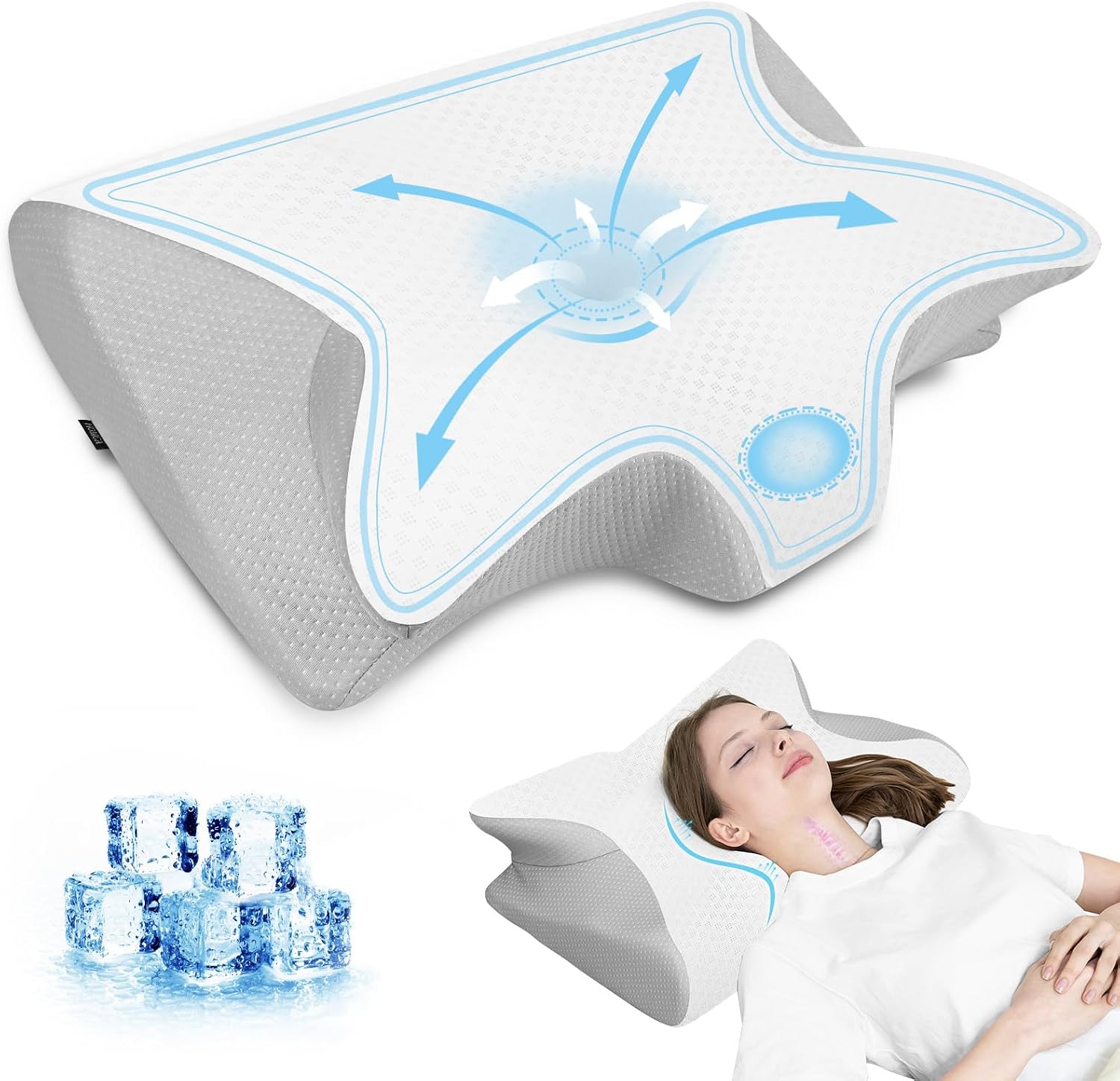 Detalle de HOMCA Oreillers à Mémoire de Forme 2 en 1 — Oreiller cervical ajustable 60x40x12/14 cm