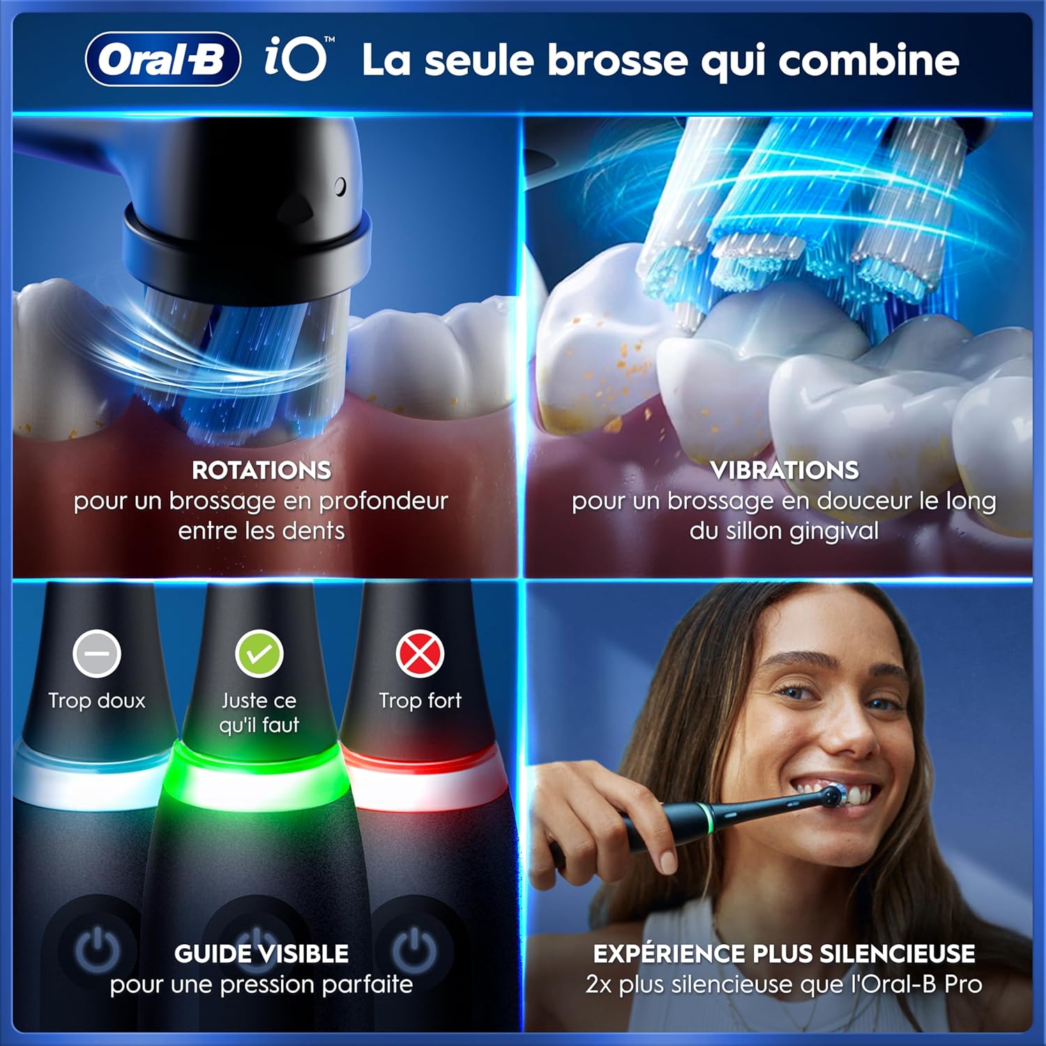 Detalle 2 de Oral-B iO 5 noire : brosse à dents électrique iO 5 avec 5 modes, capteur de pression et étui de voyage