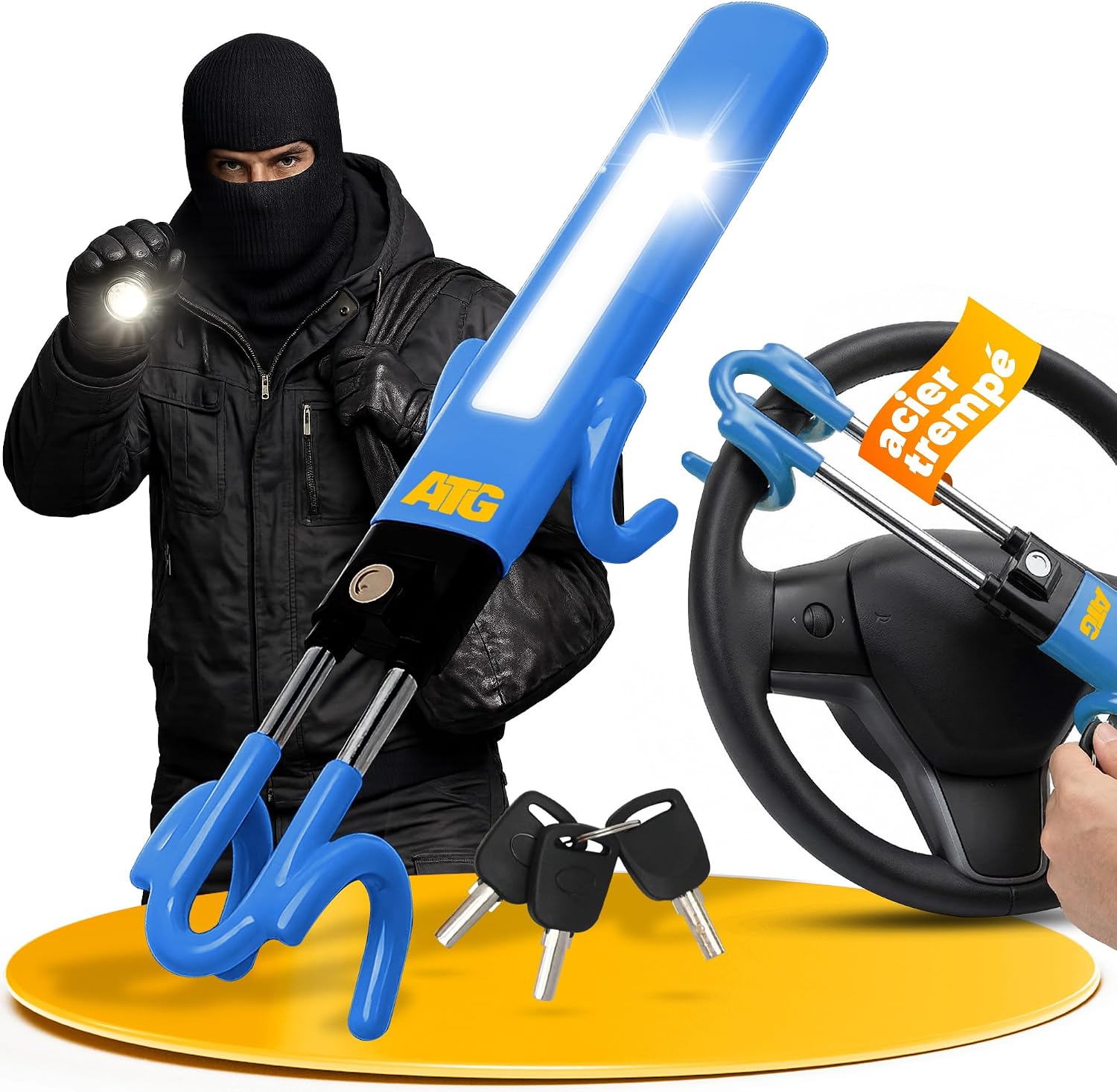 Detalle de ATG Bloque Volant Voiture – Antivol Volant et Canne Antivol pour Auto, SUV, Van, Utilitaire & Camping-Car