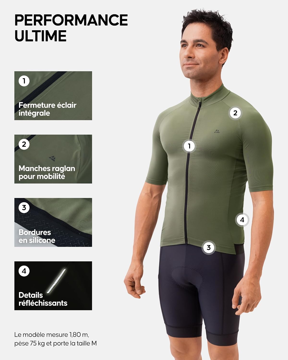 Detalle de DANISH ENDURANCE Maillot de cyclisme manches courtes homme : léger, respirant et coupe ajustée