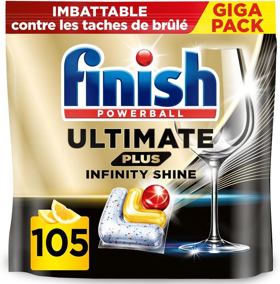 Detalle de Finish Ultimate Plus Infinity Shine Pastilles Lave-Vaisselle Citron – Propreté intense et brillance étincelante, 105 capsules