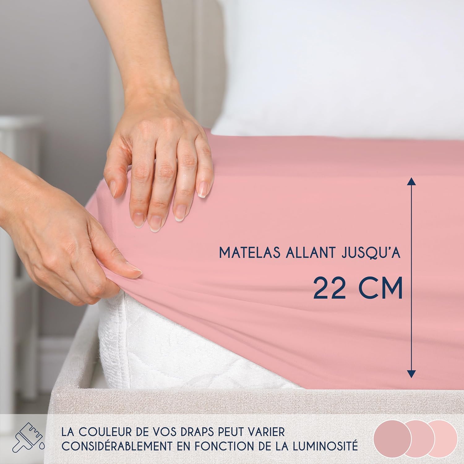 Detalle de Dreamzie Drap Housse 90x190/200 – Jersey coton 100% certifié Oeko-Tex – Rose