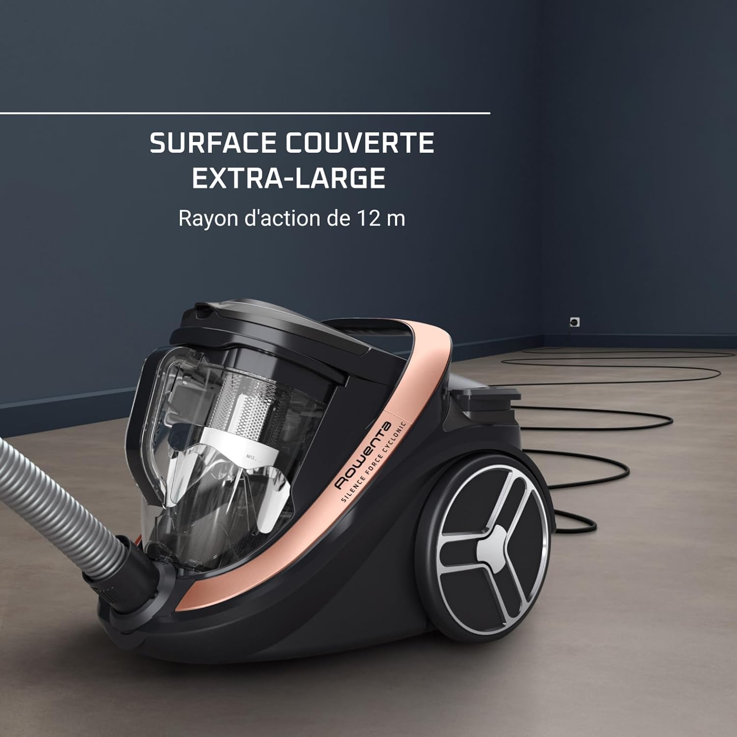 Detalle 2 de Rowenta Silence Force Cyclonic Effitech RO7954EA — aspirateur sans sac 500 W, 59 dB, noir/or rose