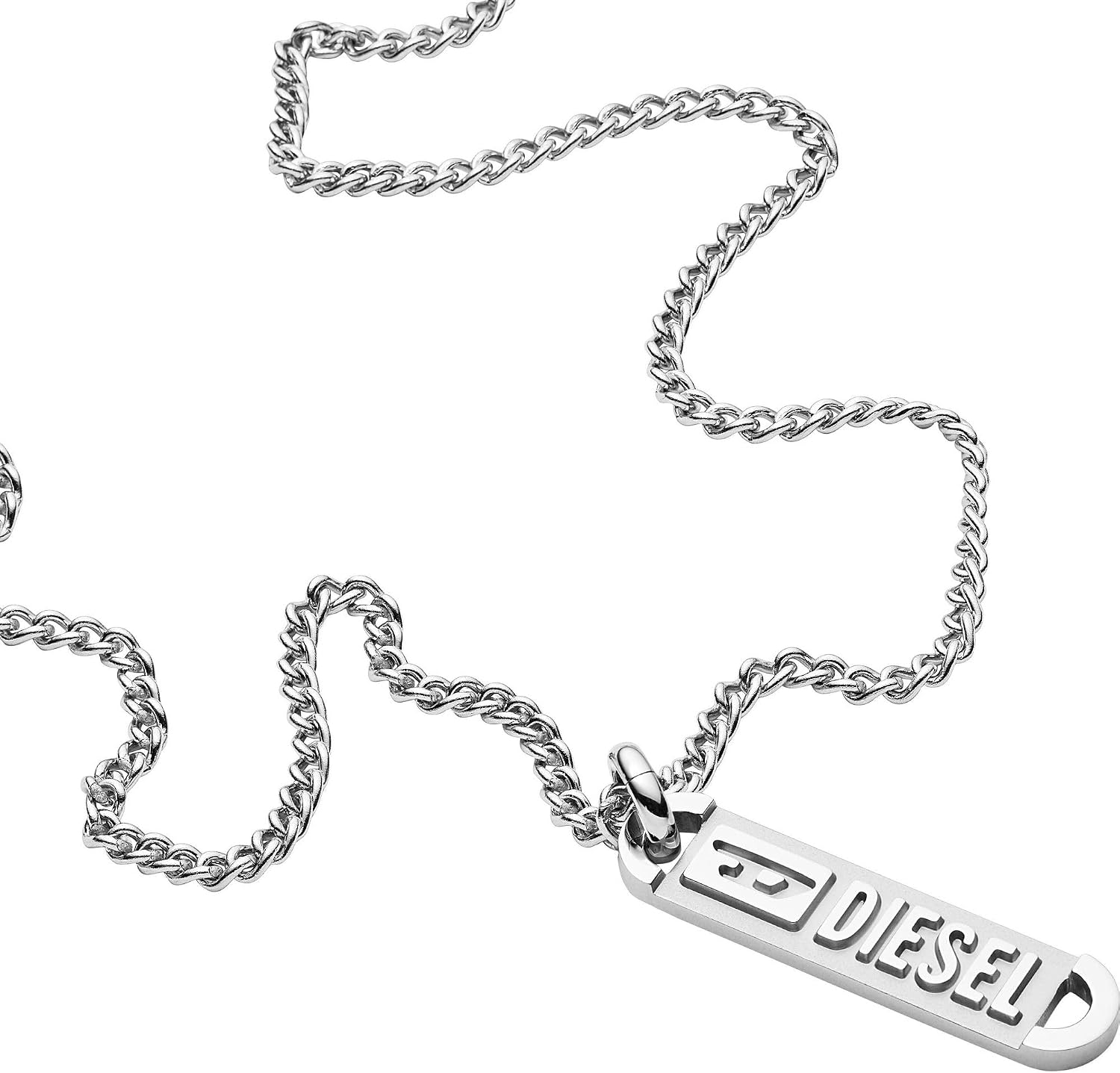 Detalle de Diesel Collier pour homme en acier inoxydable – finitions argentées et fermoir à mousqueton