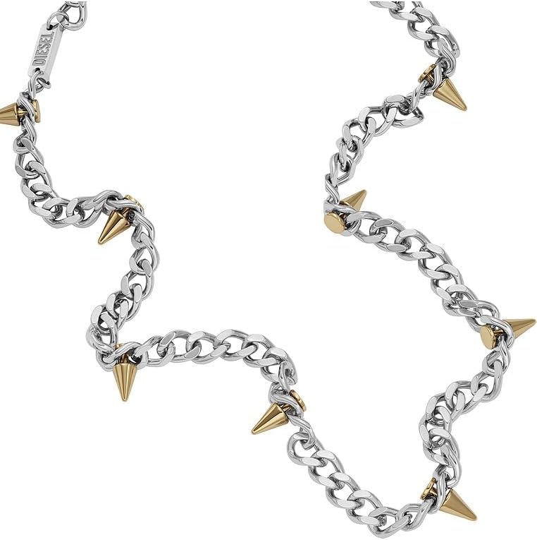 Detalle de Diesel Collier pour homme en acier inoxydable bicolore à fermoir mousqueton – 2 tons