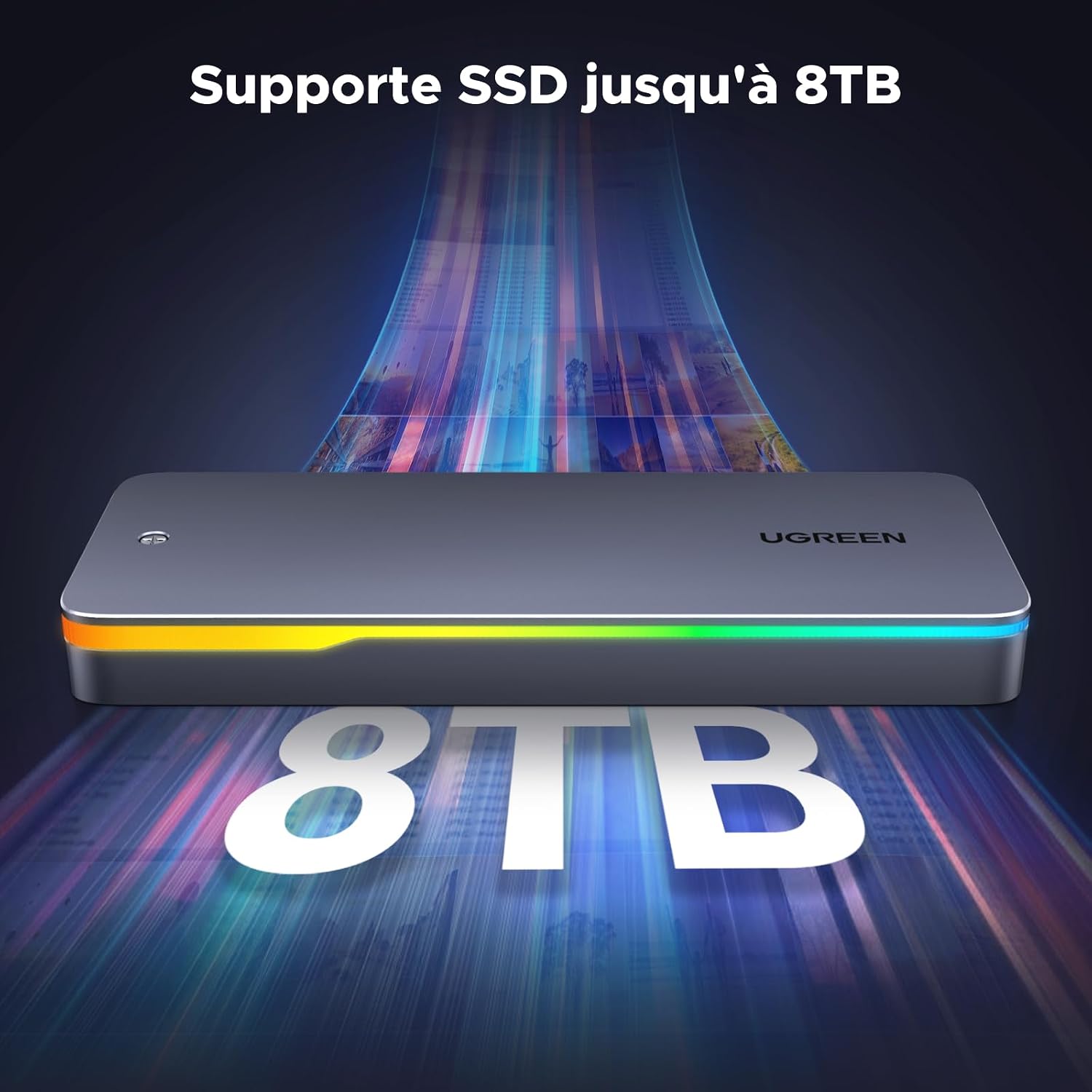 Detalle de UGREEN Boîtier RGB M.2 NVMe/SATA USB-C 3.2 Gen 2 (20 Gbps) pour SSD M.2