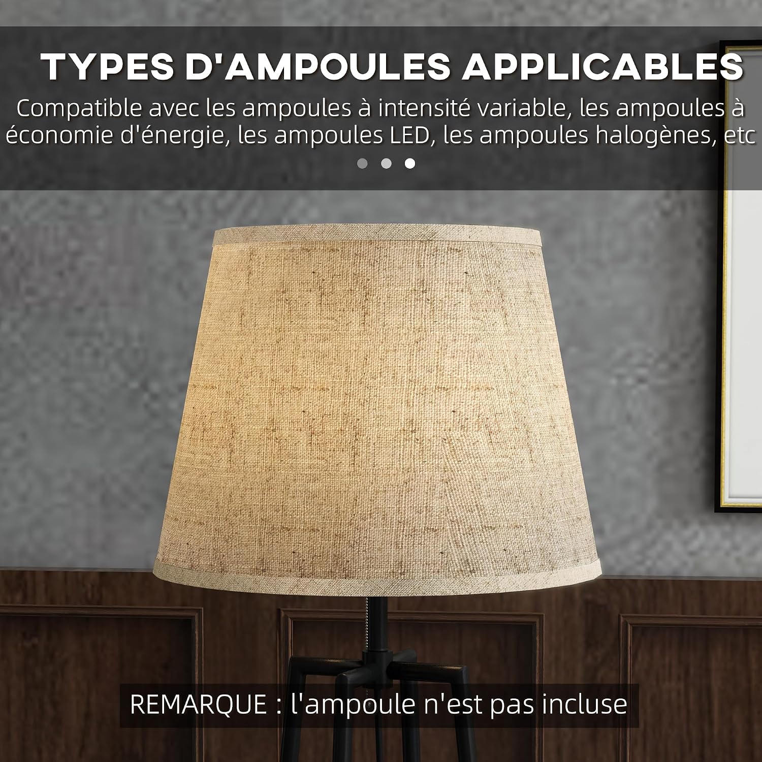 Detalle 2 de HOMCOM Lampadaire sur pied avec 2 étagères – design moderne, abat-jour tissu, noir marron