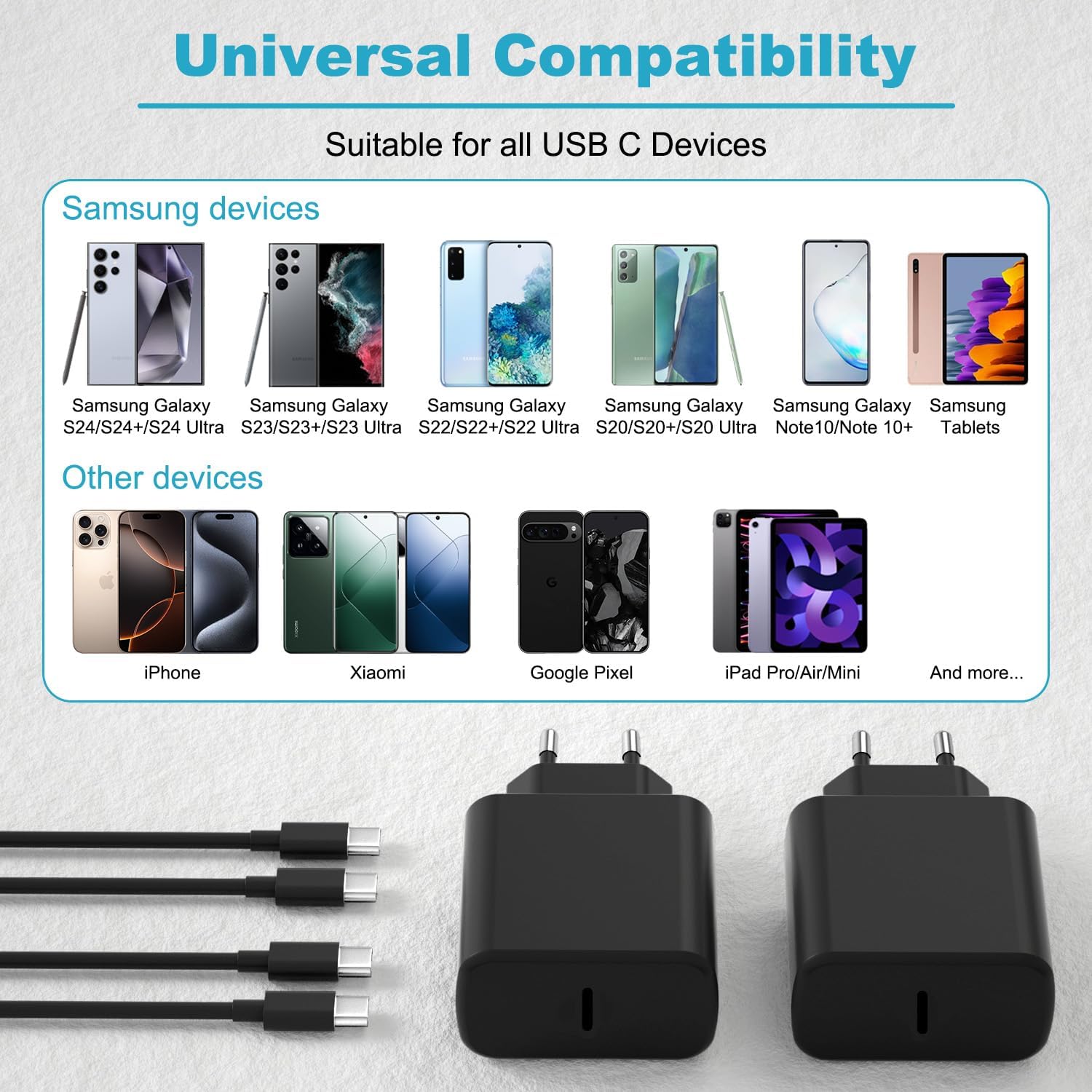 Detalle de Bamkey 45W Chargeur USB-C avec câble 2 m (2 packs) – charge rapide pour Samsung Galaxy et plus