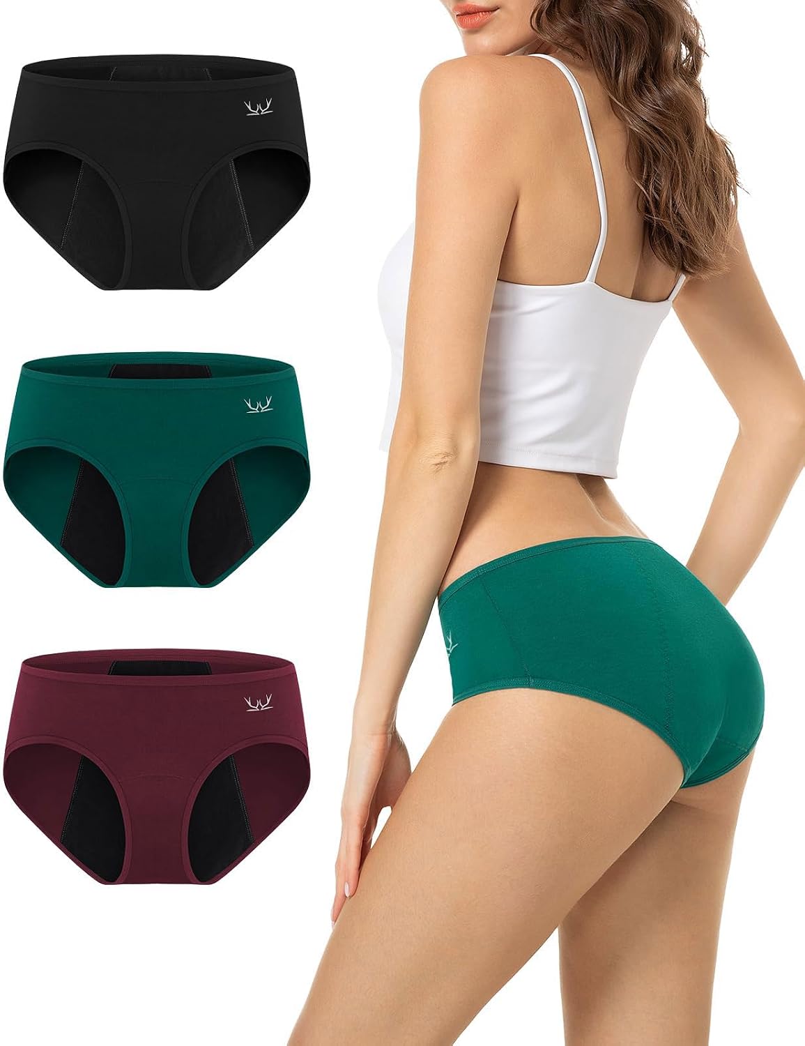 Detalle de Culotte menstruelle TANSTC en coton (lot de 3) – protection anti-fuite lavable