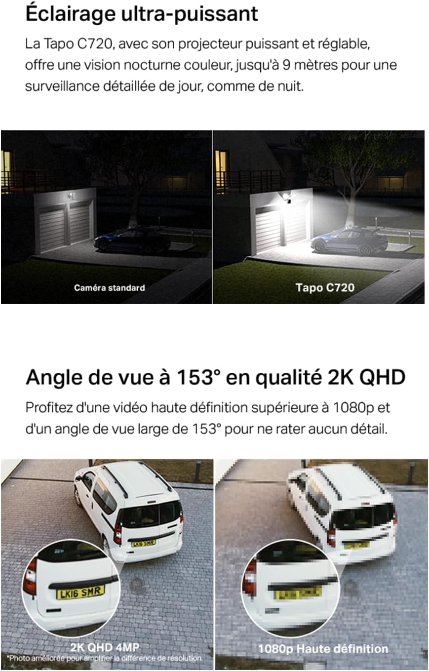 Detalle 2 de Tapo C720 : caméra de surveillance extérieure WiFi 2K 4 MP avec projecteurs LED et détections IA
