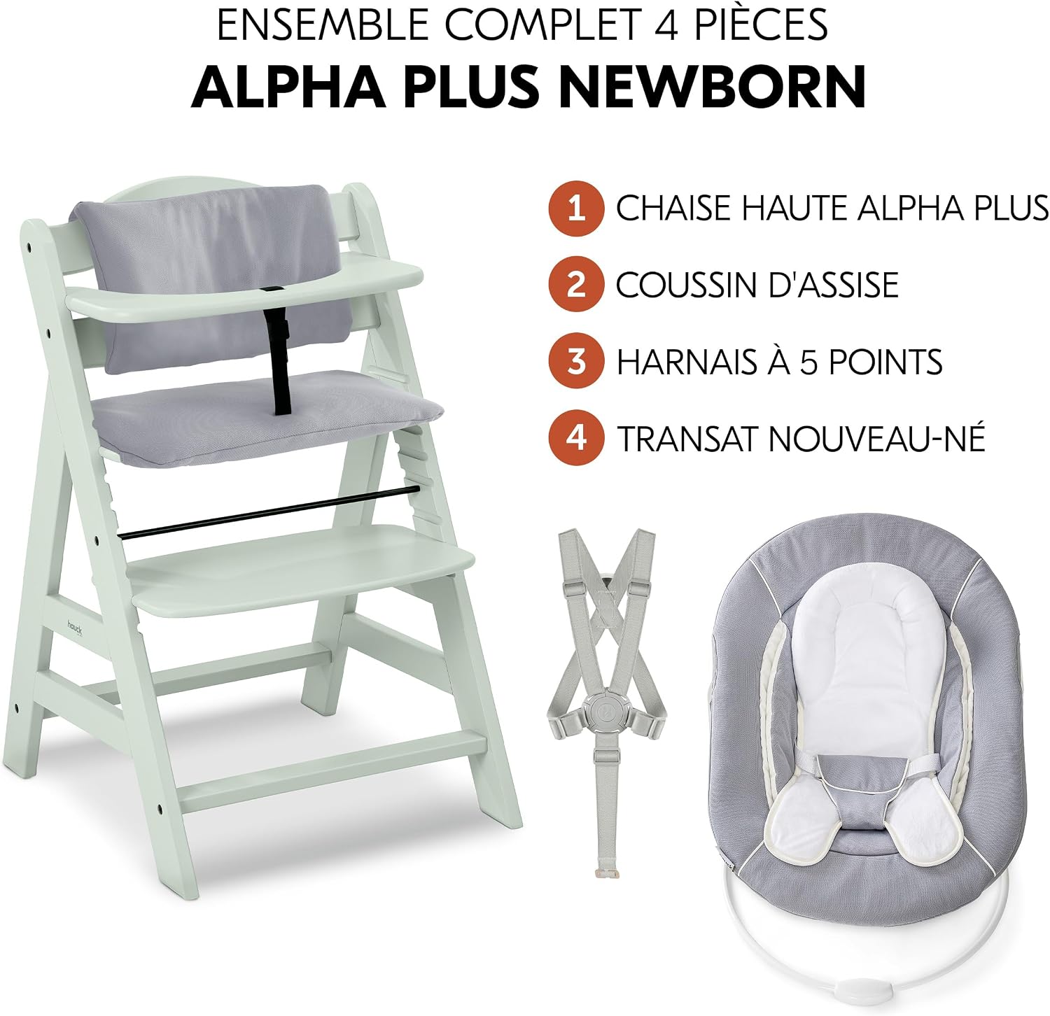 Detalle de hauck Alpha Plus 4 en 1 Chaise Haute Bébé Évolutive avec Insert Nouveau-né – Menthe