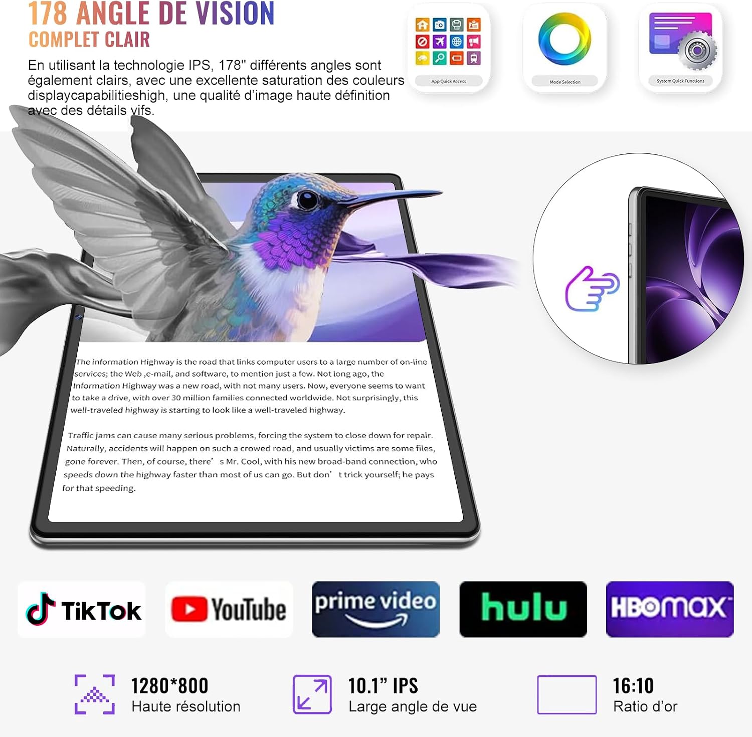 Detalle 2 de Tablette Android 10 pouces Gemini AI avec clavier – 64 Go ROM, 2 To TF, Argentine argenté