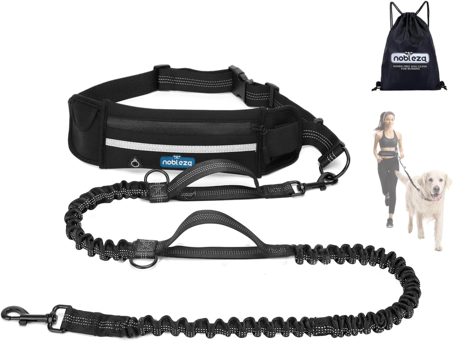 Detalle de Nobleza Laisse Mains Libres pour Chien – Ceinture de Formation et Laisse Multifonction, avec Absorption de Choc et Bande Réfléchissante