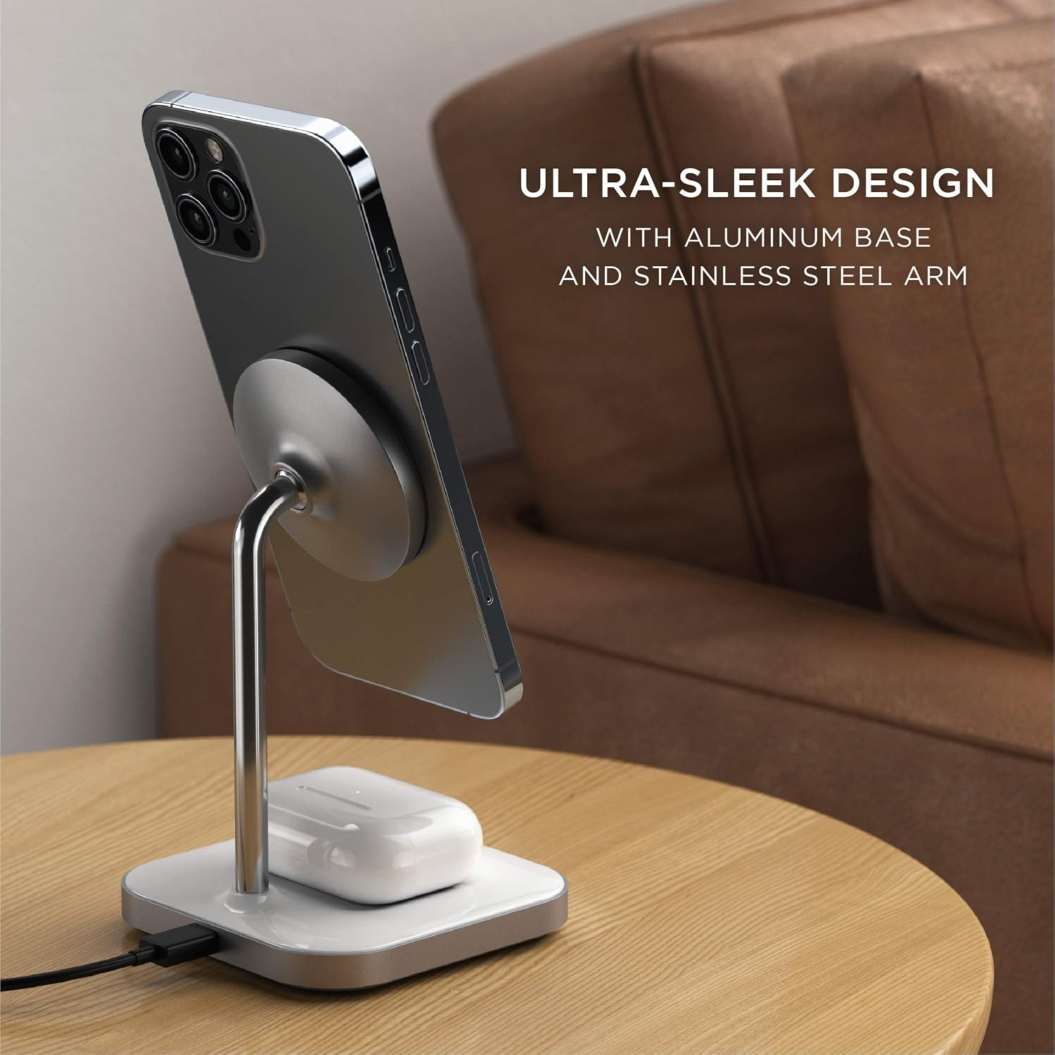 Detalle 2 de SATECHI Station de charge induction 2 en 1 magnétique pliable pour iPhone (MagSafe) et AirPods