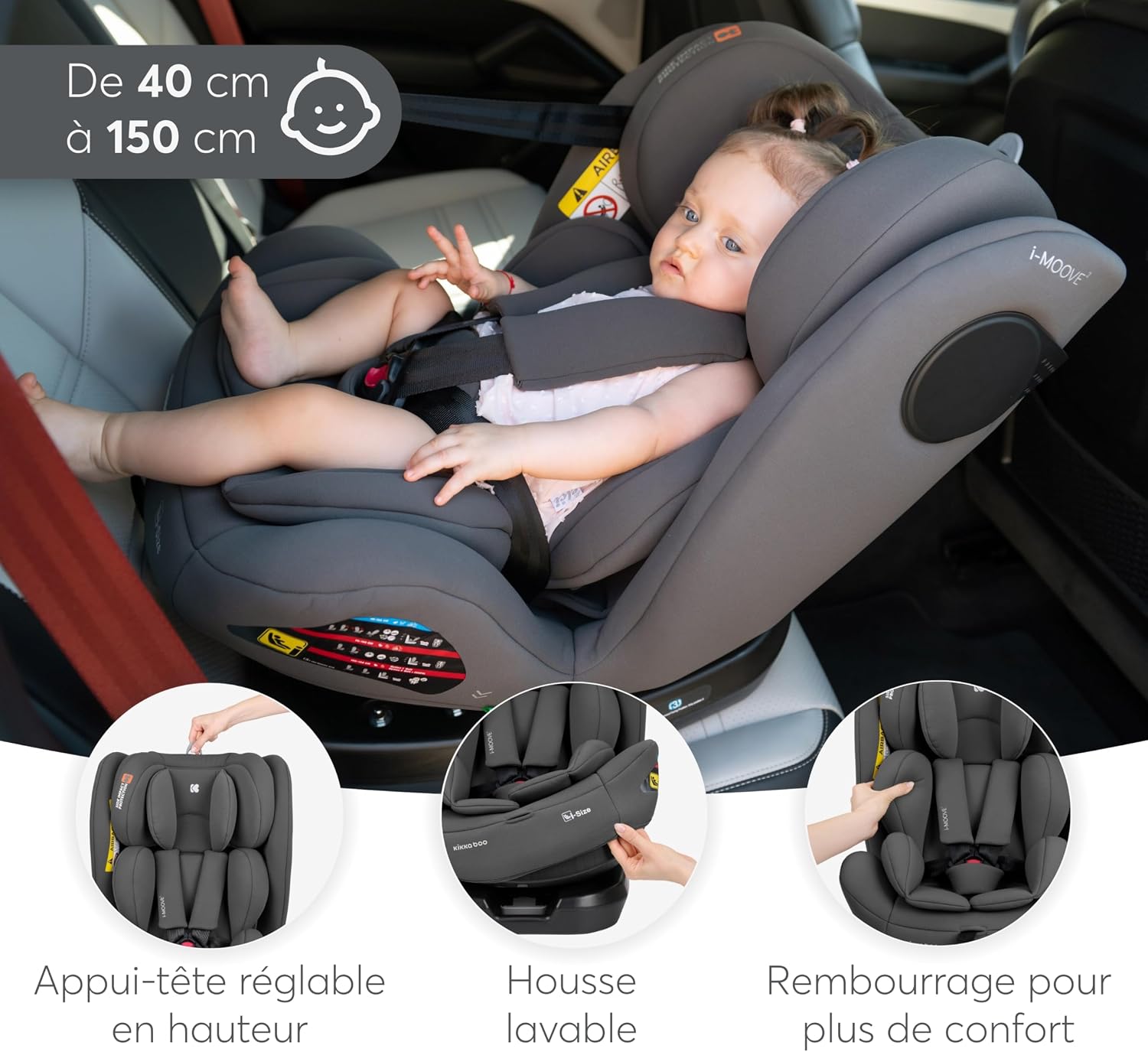Detalle de KikkaBoo Siège Auto i-MOOVE 2 : rotation 360°, ISOFIX et i-Size pour 0 à 36 kg