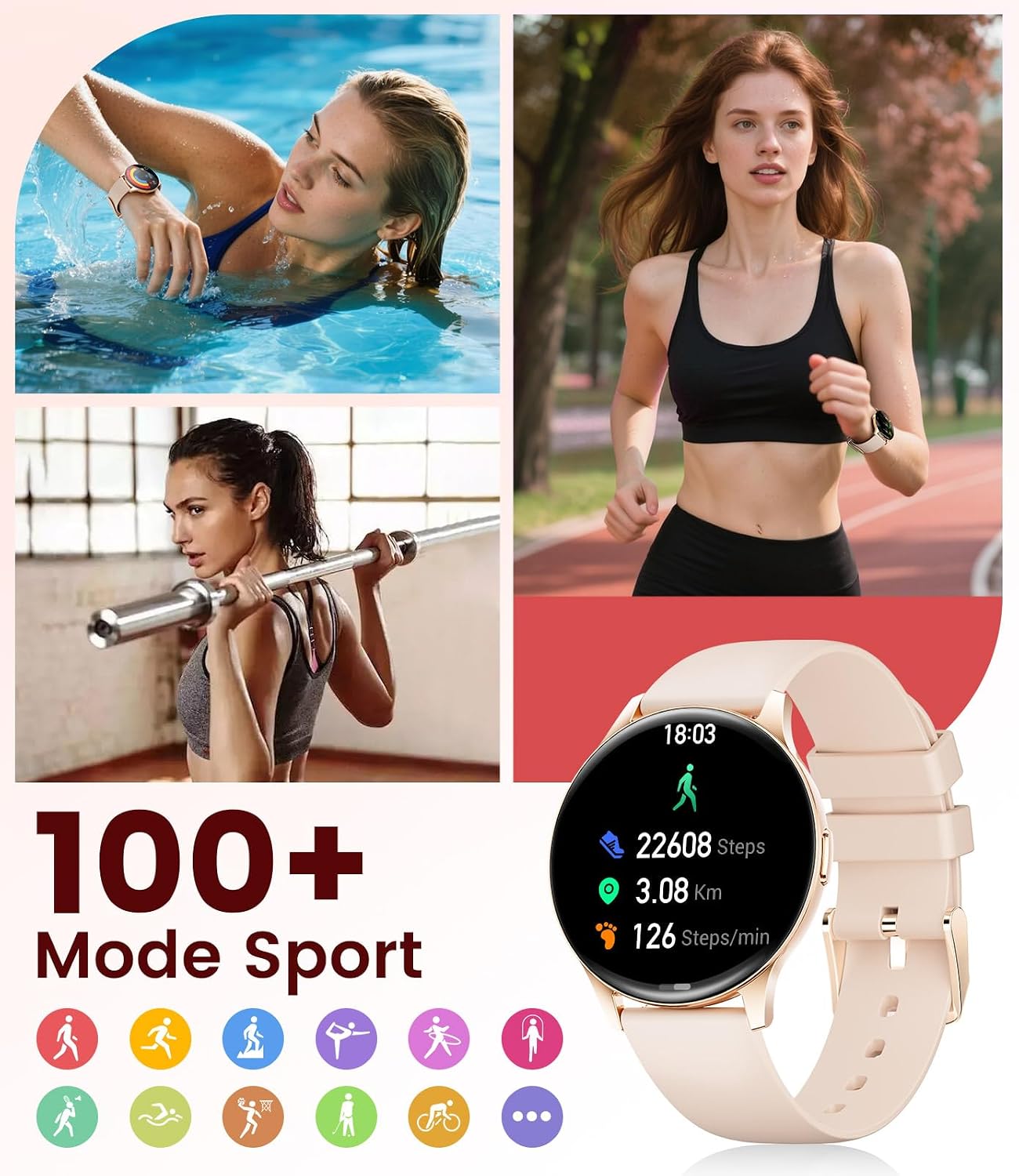 Thumbnail 5 de LIGE Montre Connectée Femme 1,43" AMOLED doré
