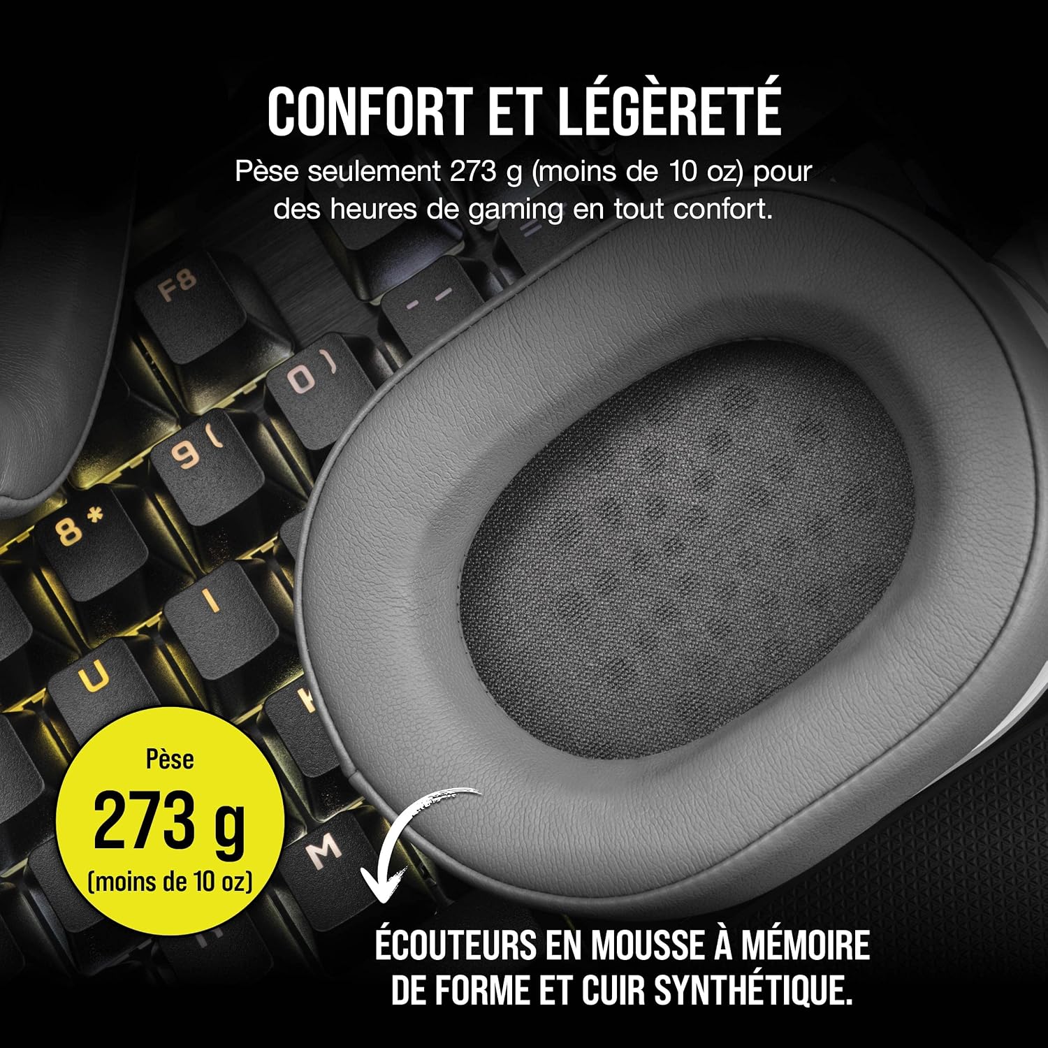 Detalle de Casque de jeu filaire Corsair HS55 Surround : Dolby 7.1, micro escamotable et compatibilité multiplateforme