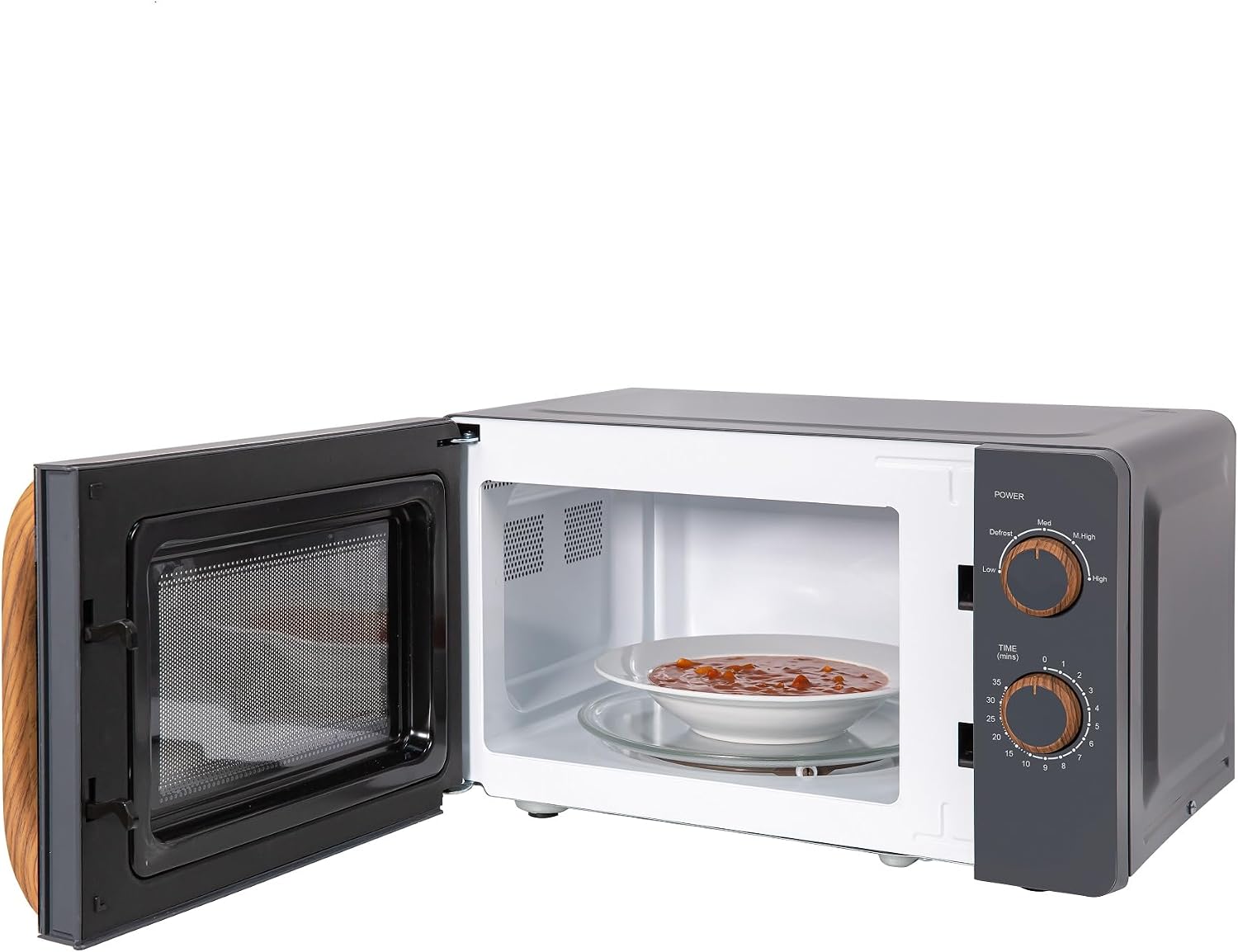 Detalle de Russell Hobbs RHMM713G Micro-ondes compact 700 W – style scandinave et finition bois
