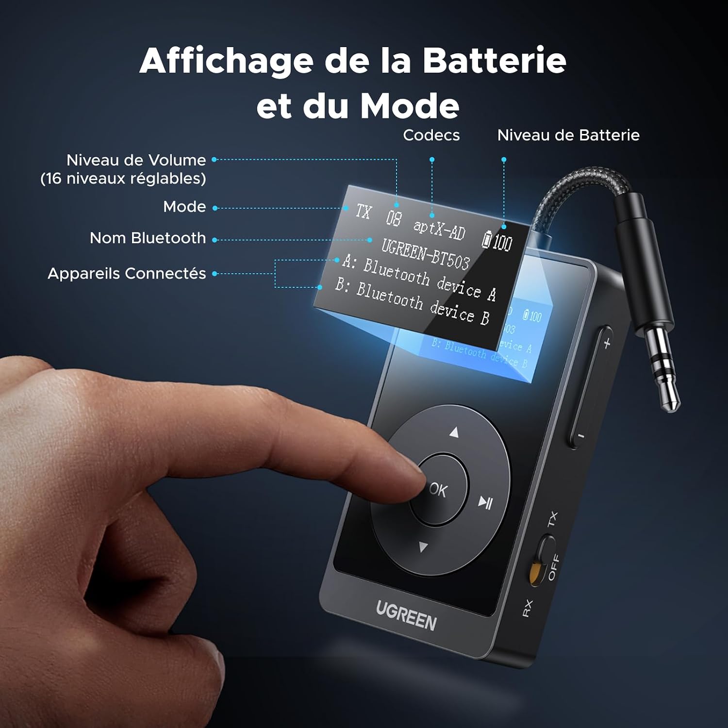 Thumbnail 4 de UGREEN Transmetteur Récepteur Bluetooth 5.3 2 en 1