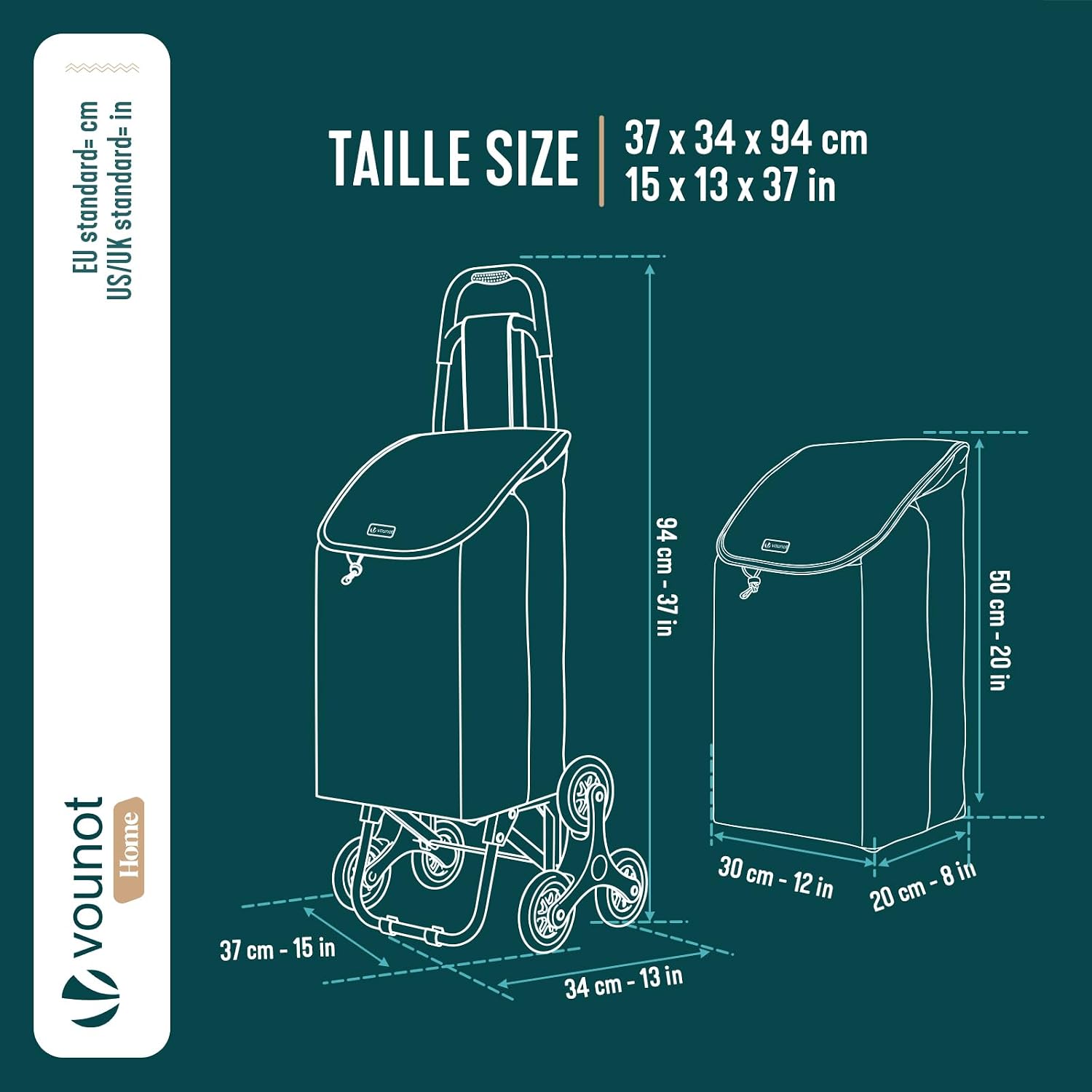 Detalle de VOUNOT Chariot de Courses 6 Roues avec Compartiment Imperméable — 2 en 1, 32 L, pliable