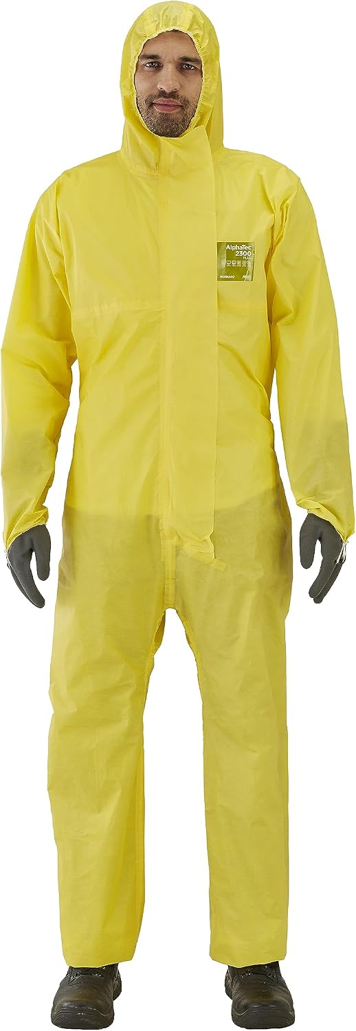 Detalle de Ansell AlphaTec 2300 Model 132 — Combinaison de travail jetable jaune, protection chimique type 3/4/5