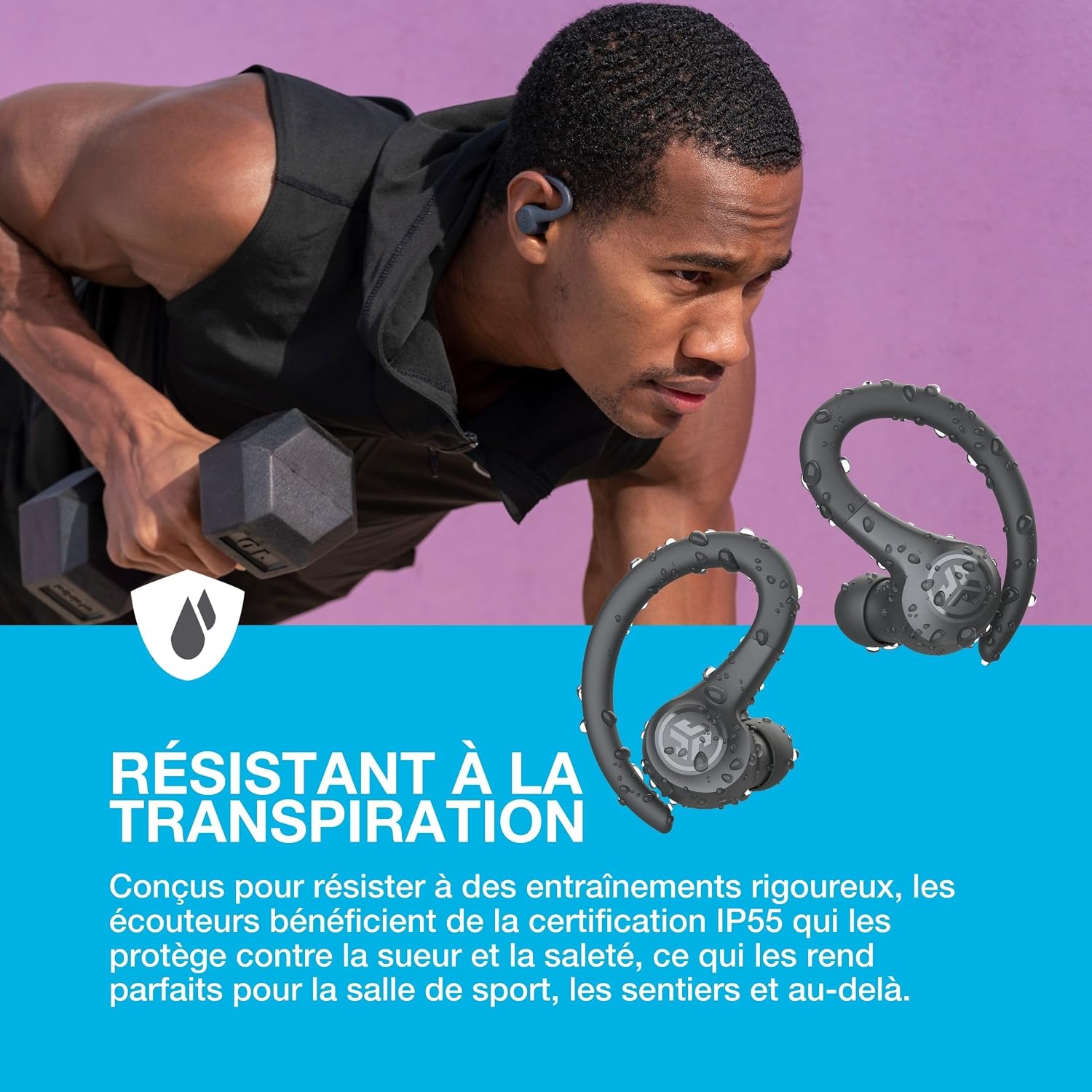 Detalle de JLab Go Air Sport+ — écouteurs Bluetooth true wireless sport, 35 h d’autonomie, étanchéité IP55