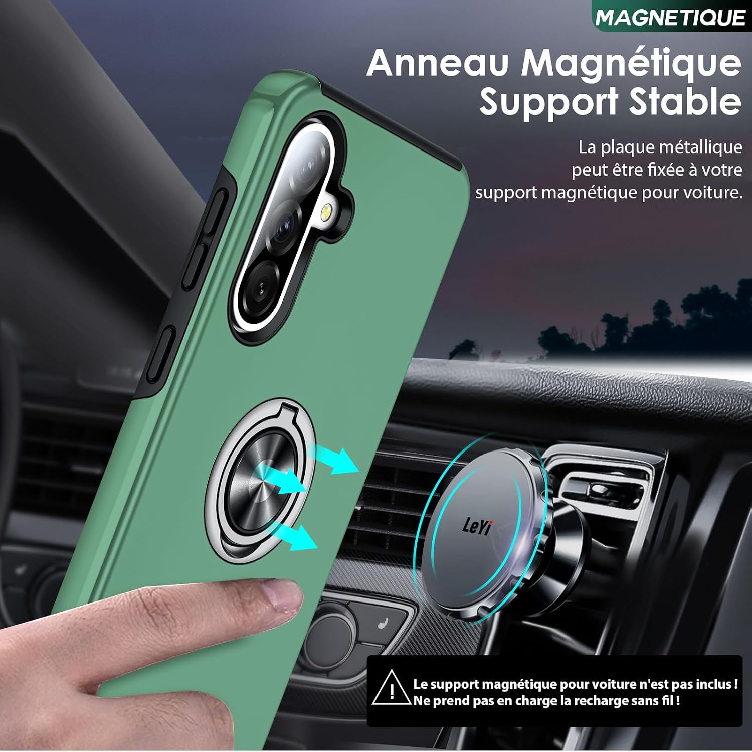 Detalle 2 de Coque LeYi pour Samsung Galaxy A56/A56 avec verre trempé dual et anneau invisible – protection renforcée