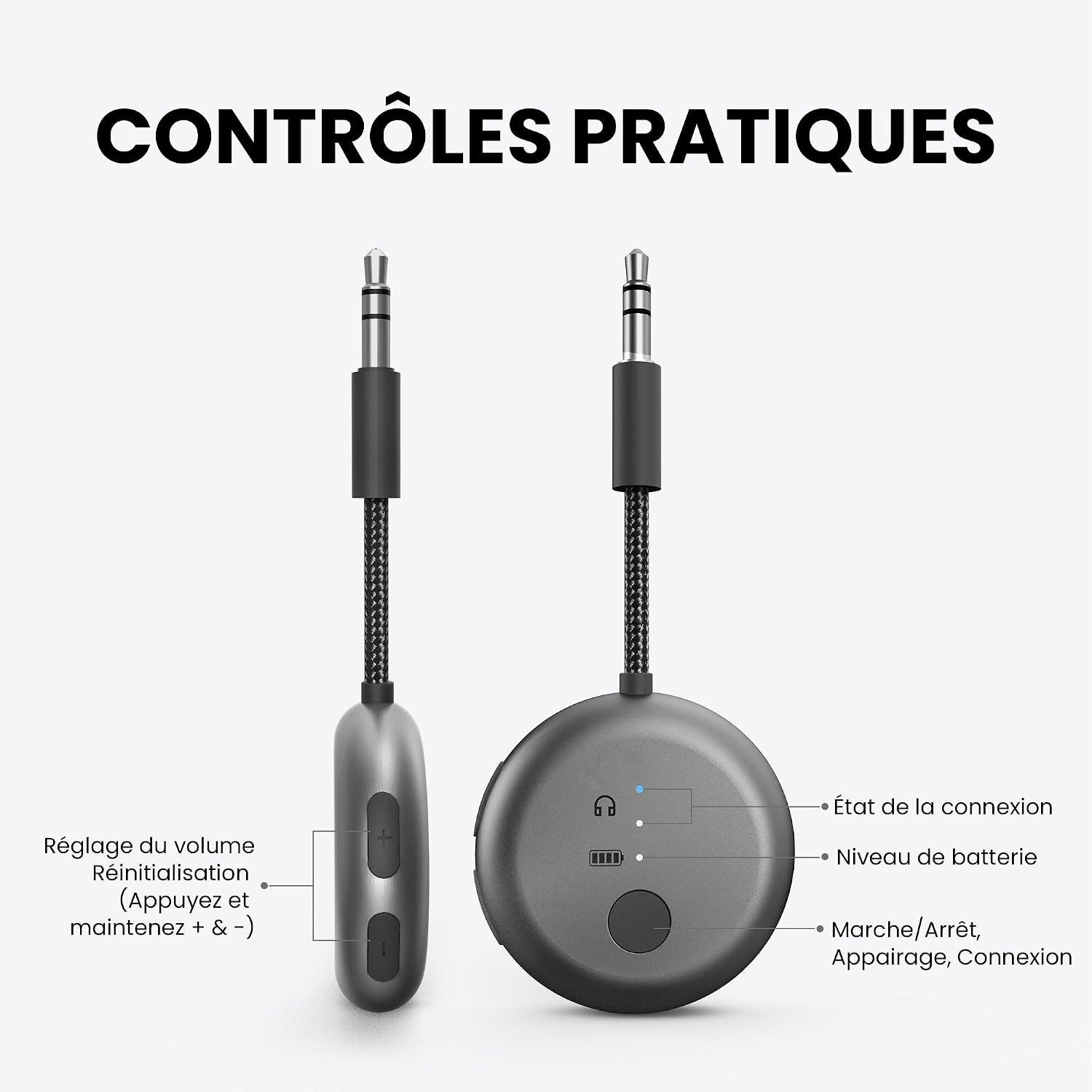 Detalle de Avantree SoundJet R1 – Transmetteur Bluetooth pour avion avec AirPods et écouteurs, aptX Adaptive, 25 h, USB-C – Noir métallisé