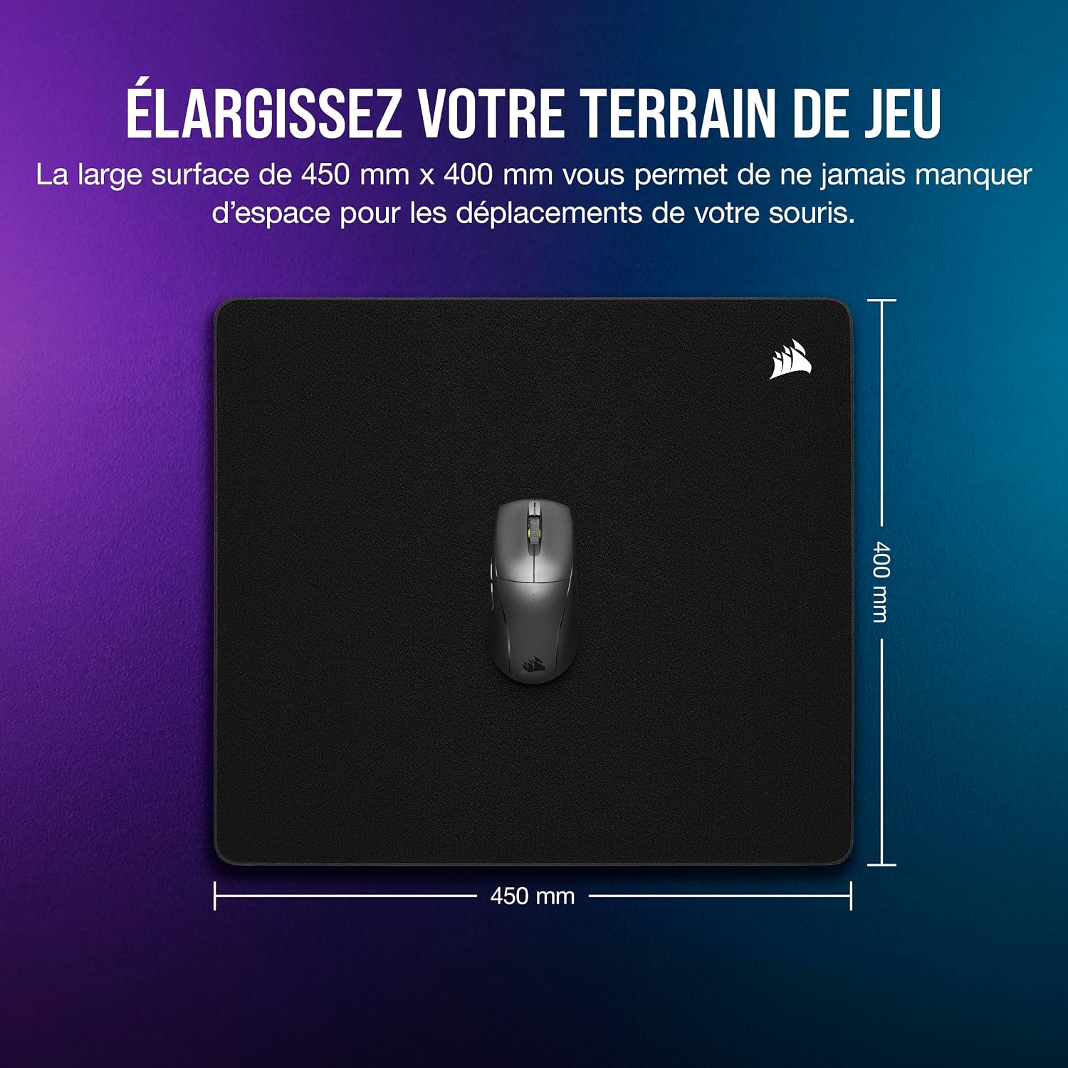 Detalle de Tapis de souris Corsair MM500 v2 en tissu hybride grand format 45 x 40 cm, noir