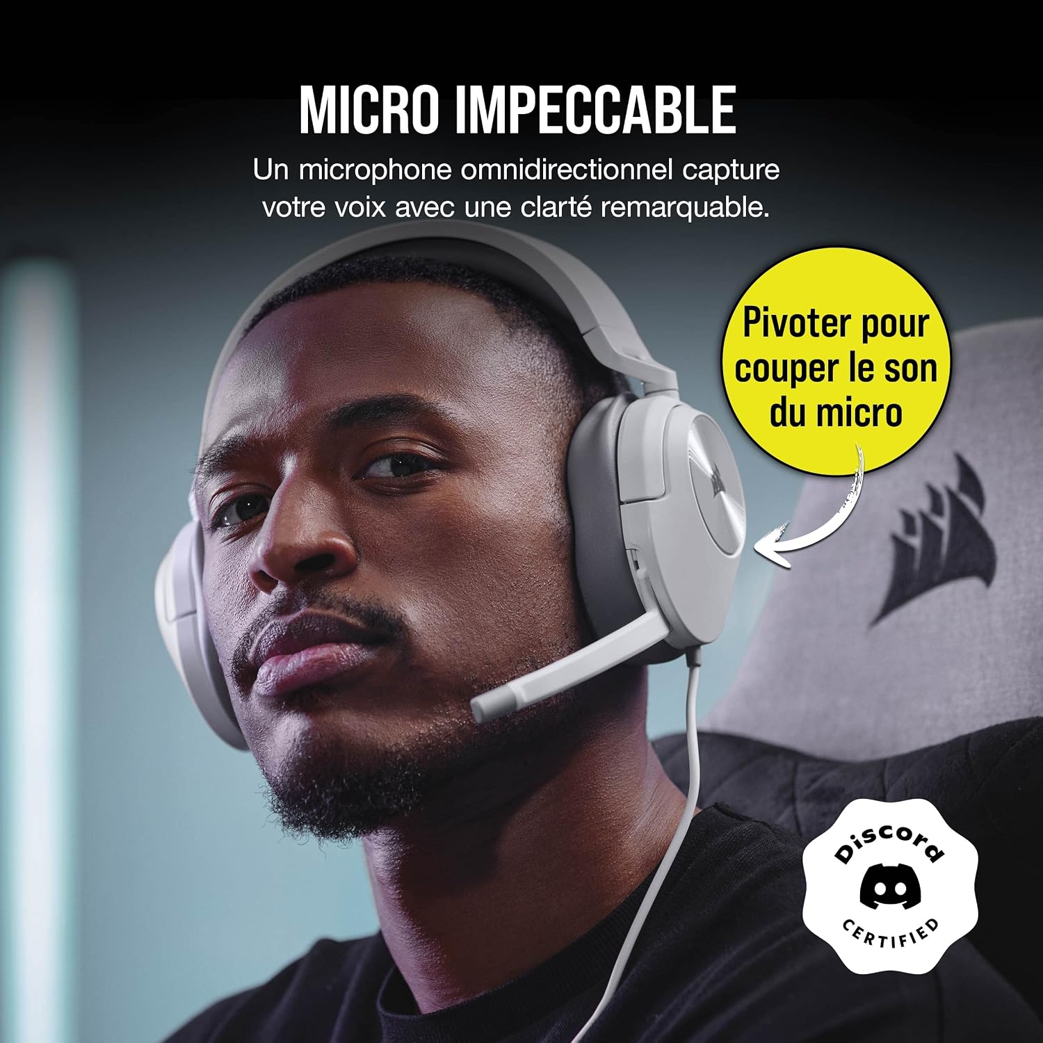 Detalle de Casque de jeu filaire Corsair HS55 Surround : Dolby 7.1, micro escamotable et compatibilité multiplateforme