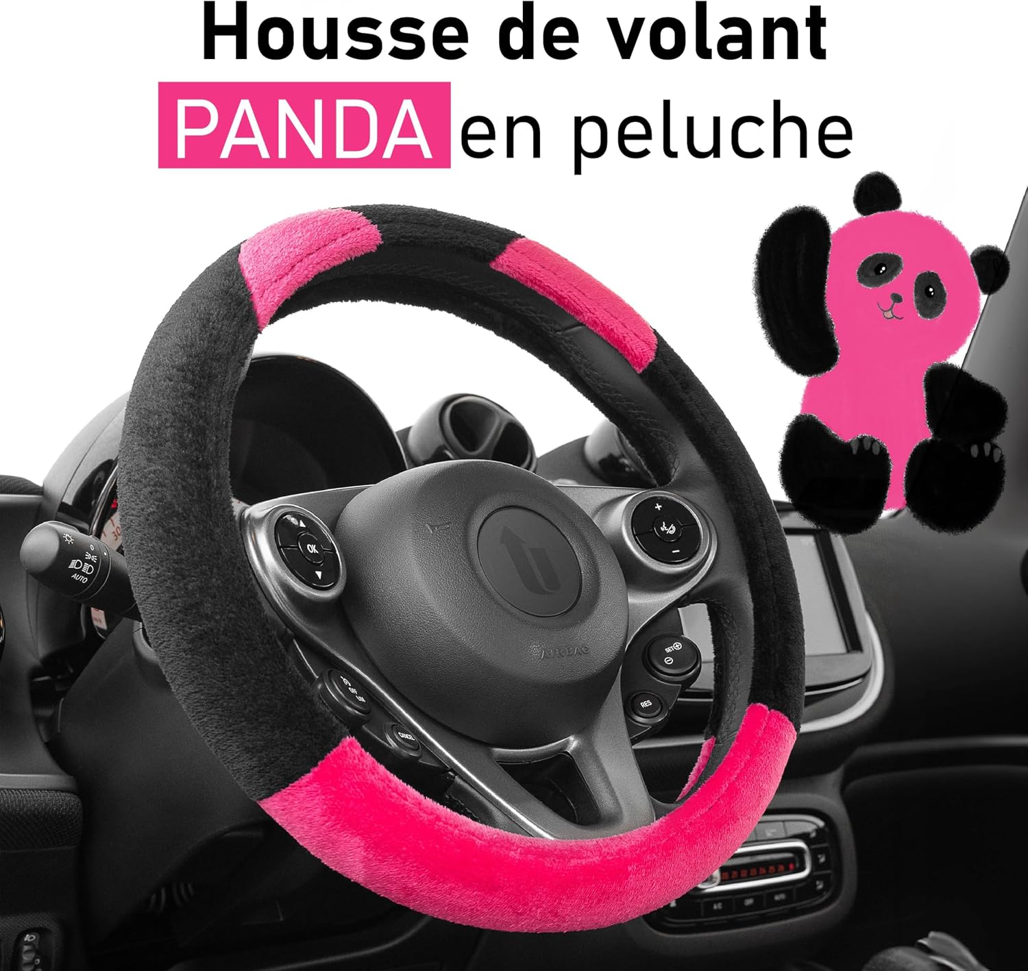 Detalle 2 de Upgrade4cars Couvre Volant Peluche Rose Noir