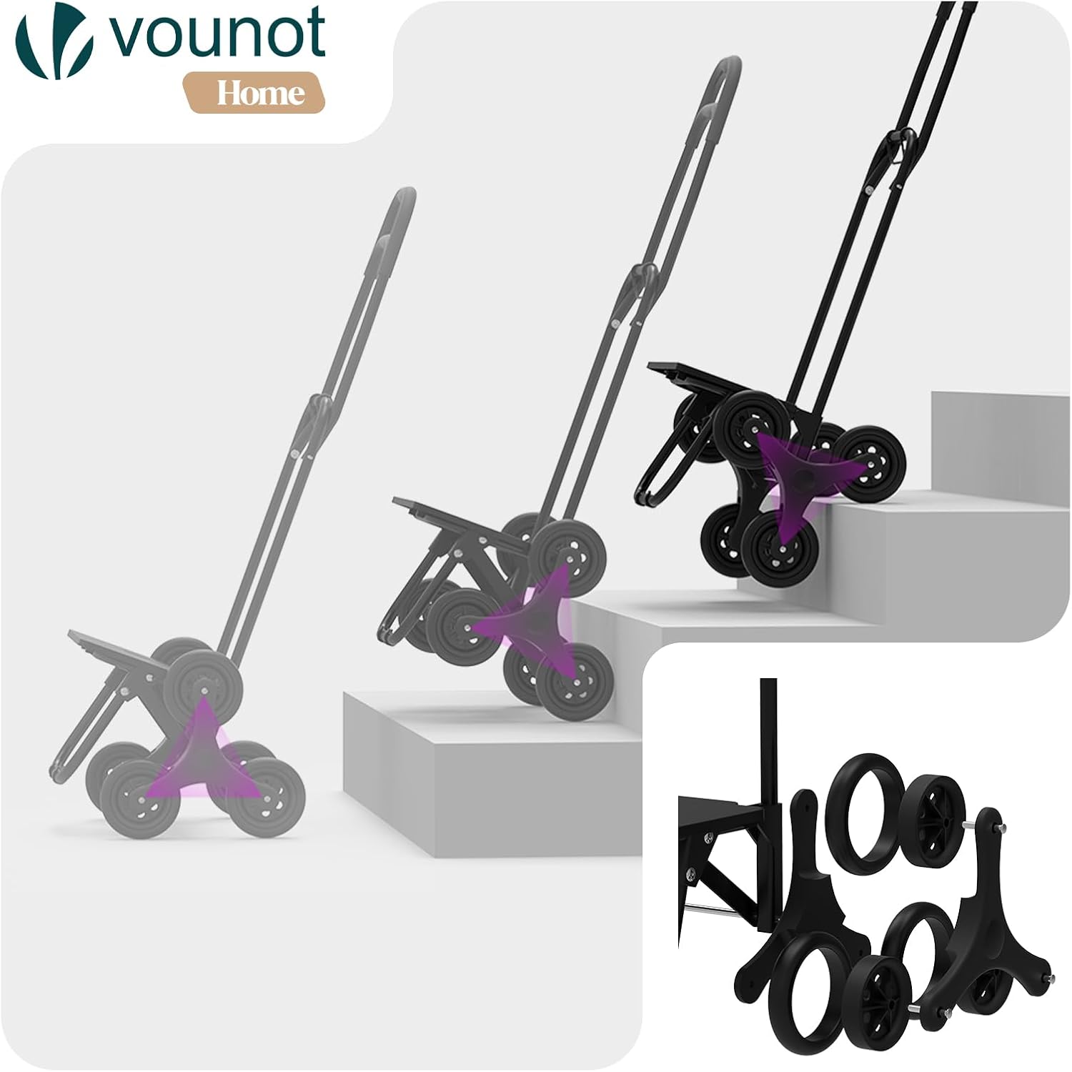Detalle de VOUNOT Chariot de Courses 6 Roues avec Compartiment Imperméable — 2 en 1, 32 L, pliable