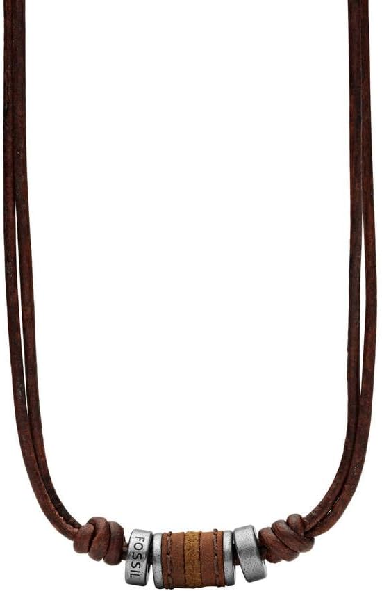 Detalle de Fossil JF00899797 – collier homme vintage en cuir marron, finition mate