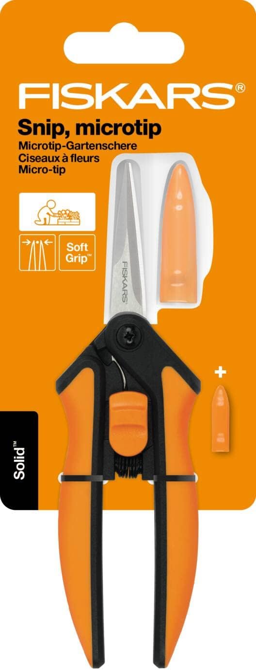 Detalle de Fiskars Solid Ciseaux à élaguer SP13 – MicroTip, Orange/Noir (21,5 cm, Ø 5 mm)