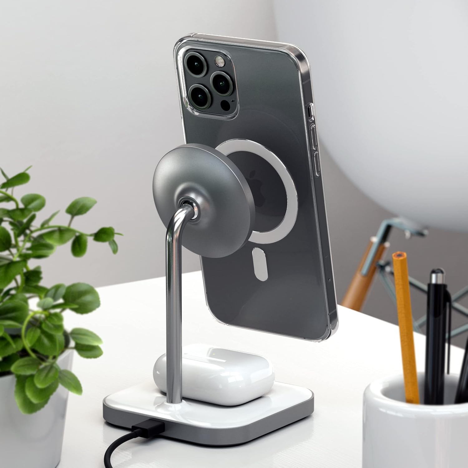 Detalle de SATECHI Station de charge induction 2 en 1 magnétique pliable pour iPhone (MagSafe) et AirPods